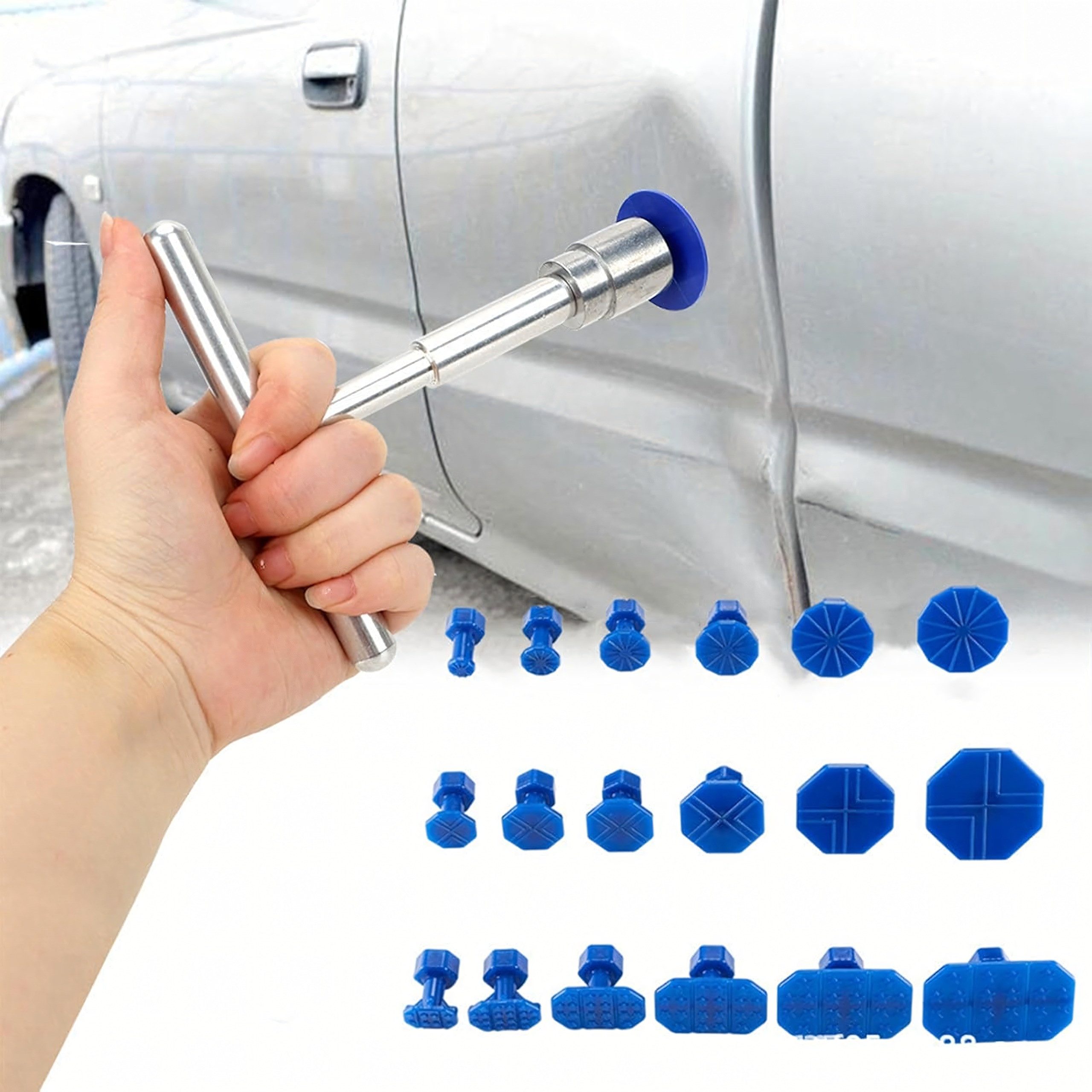 Realb2b Reparatur-Set arosserie Dellen Entferner Set Gleithammer 18 Adapter DIY Werkzeug, DIY Karosserie Reparatur Werkzeugset, 19-St., Komplettset zur Dellenentfernung mit Gleithammer und Pilzen, Dellenentfernung ohne Lackschaden mit Gleithammer 18 Pilzen