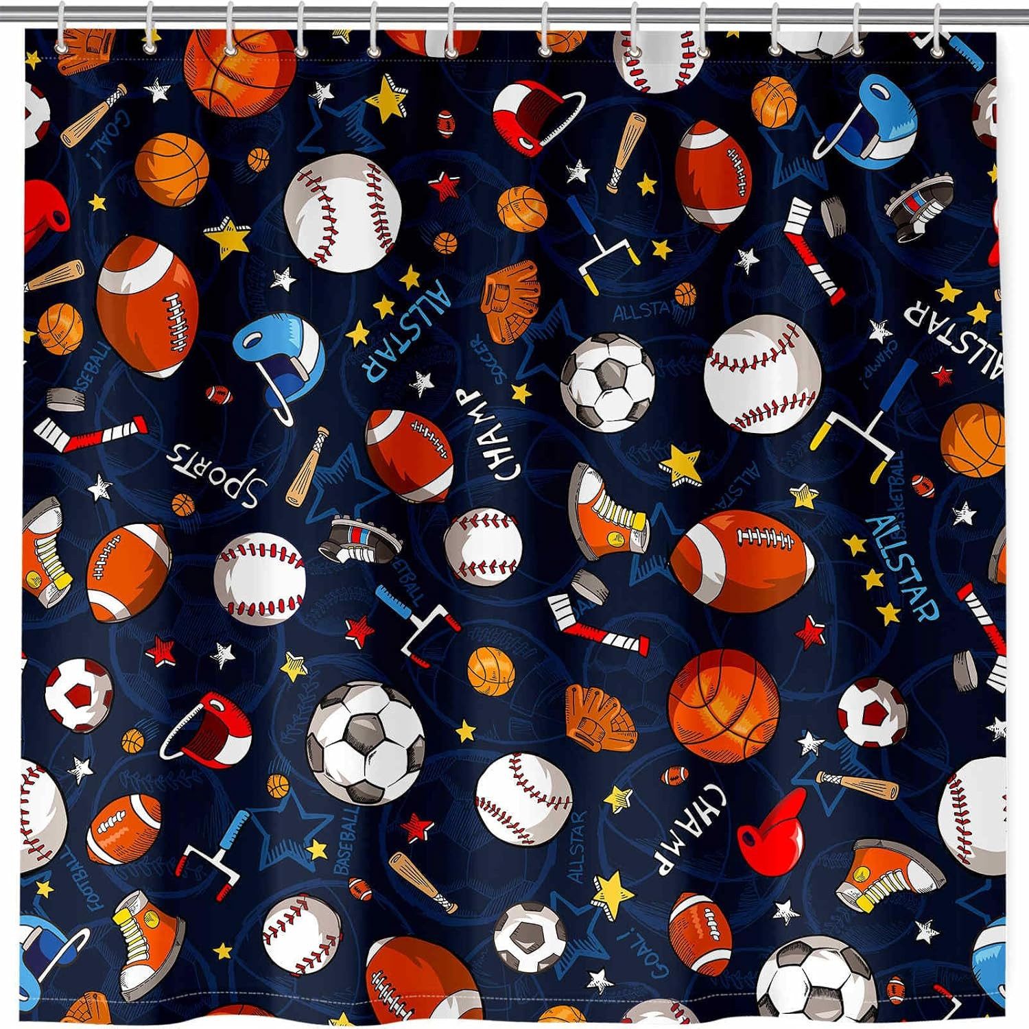 FELIXLEO Duschvorhangringe ANHOPE Duschvorhang Fussball Basketball 180x200 Stoff Wasserdicht, (1-St)