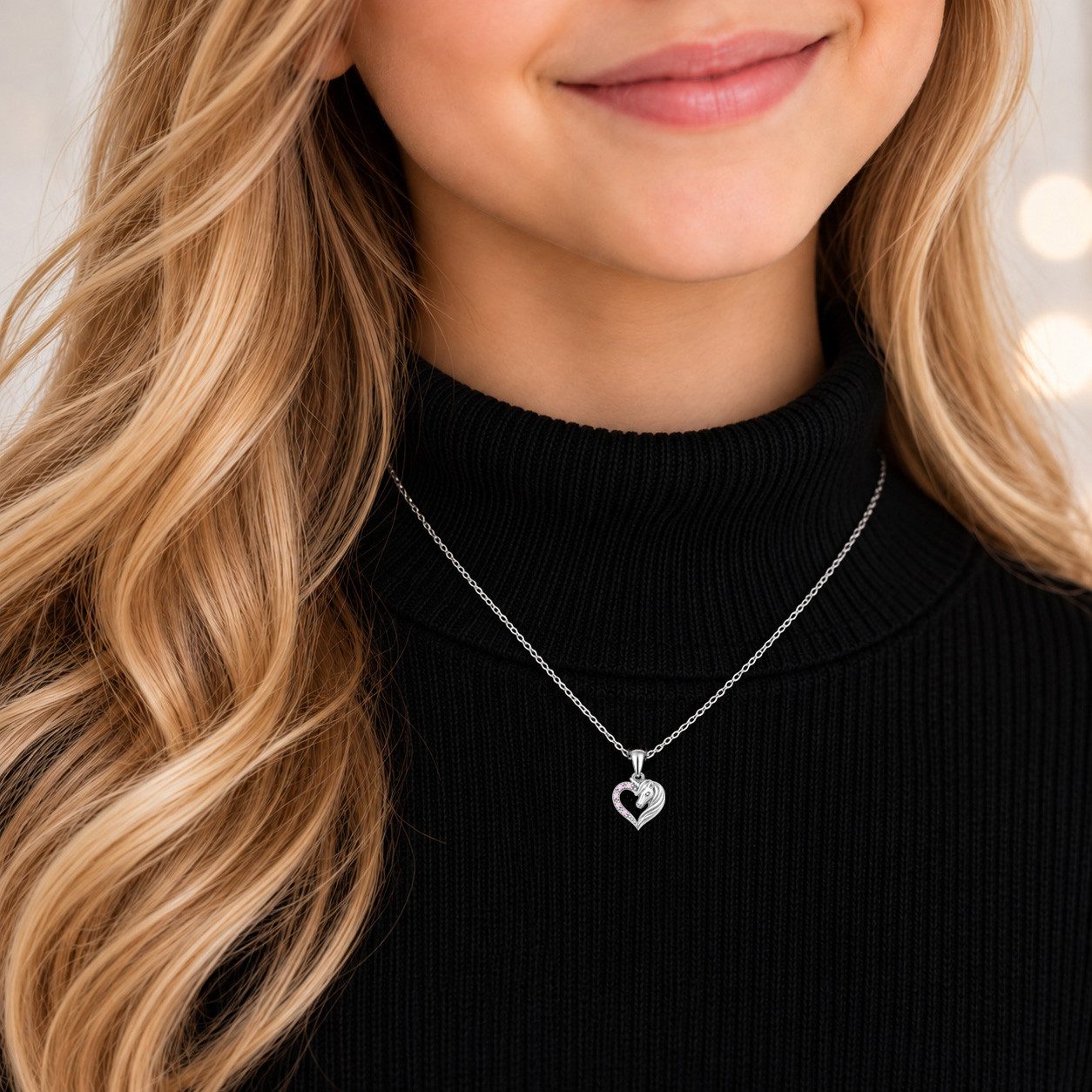 Limana Kette mit Anhänger echt 925 Sterling Silber Herz Einhorn Pferd rosa Halskette Kinderkette (inkl. Geschenkdose), Geschenk für Kinder Mädchen Kinderschmuck – Bild 3 von 5
