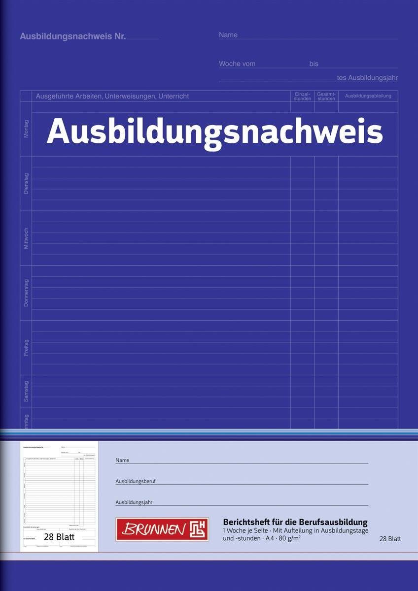 BRUNNEN Formularblock 10X BRUNNEN 104257001 Ausbildungsnachweisheft, A4, 28 Blatt, blau