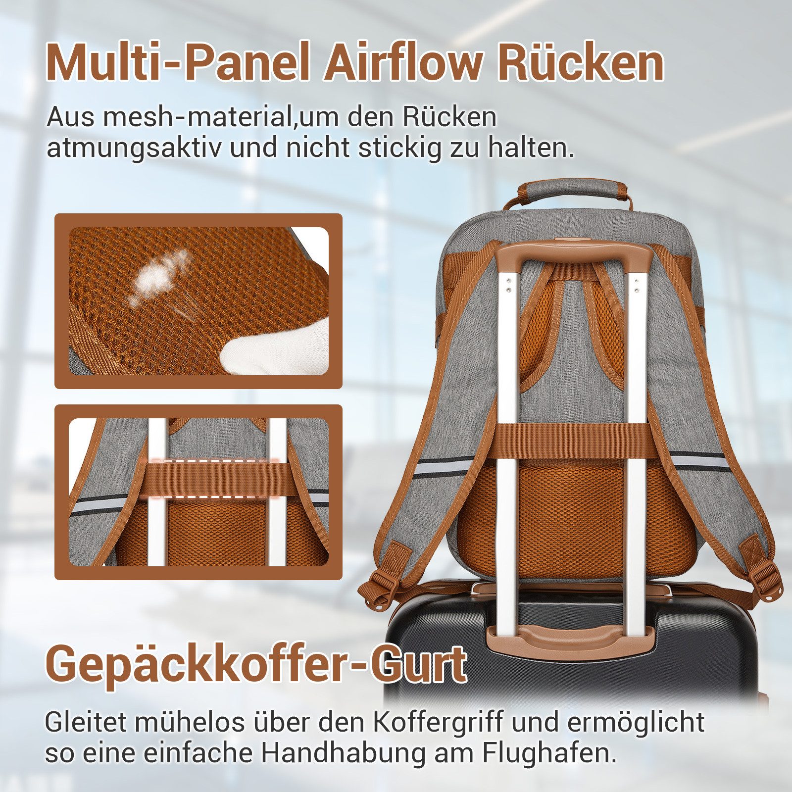 KONO Rucksack Ryanair-Kabinentasche – Handgepäckrucksack, Maße 40 x 30 x 20 cm – Bild 4 von 5