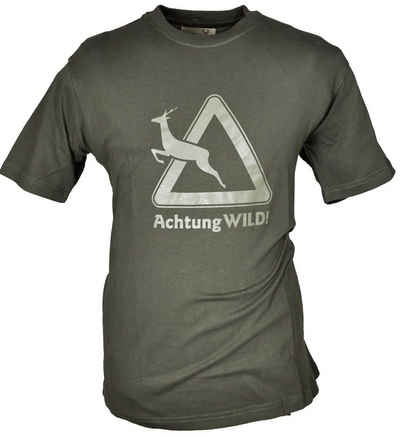 Hubertus® Hunting T-Shirt Jagd-T-Shirt Herren mit Motiv "Achtung Wild!" Jagdbekleidung oliv grün