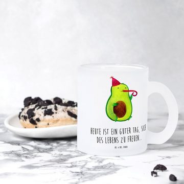 Mr. & Mrs. Panda Teeglas Avocado Feier - Transparent - Geschenk, Teetasse aus Glas, Tröte, Veg, Premium Glas, Satinierte Oberfläche