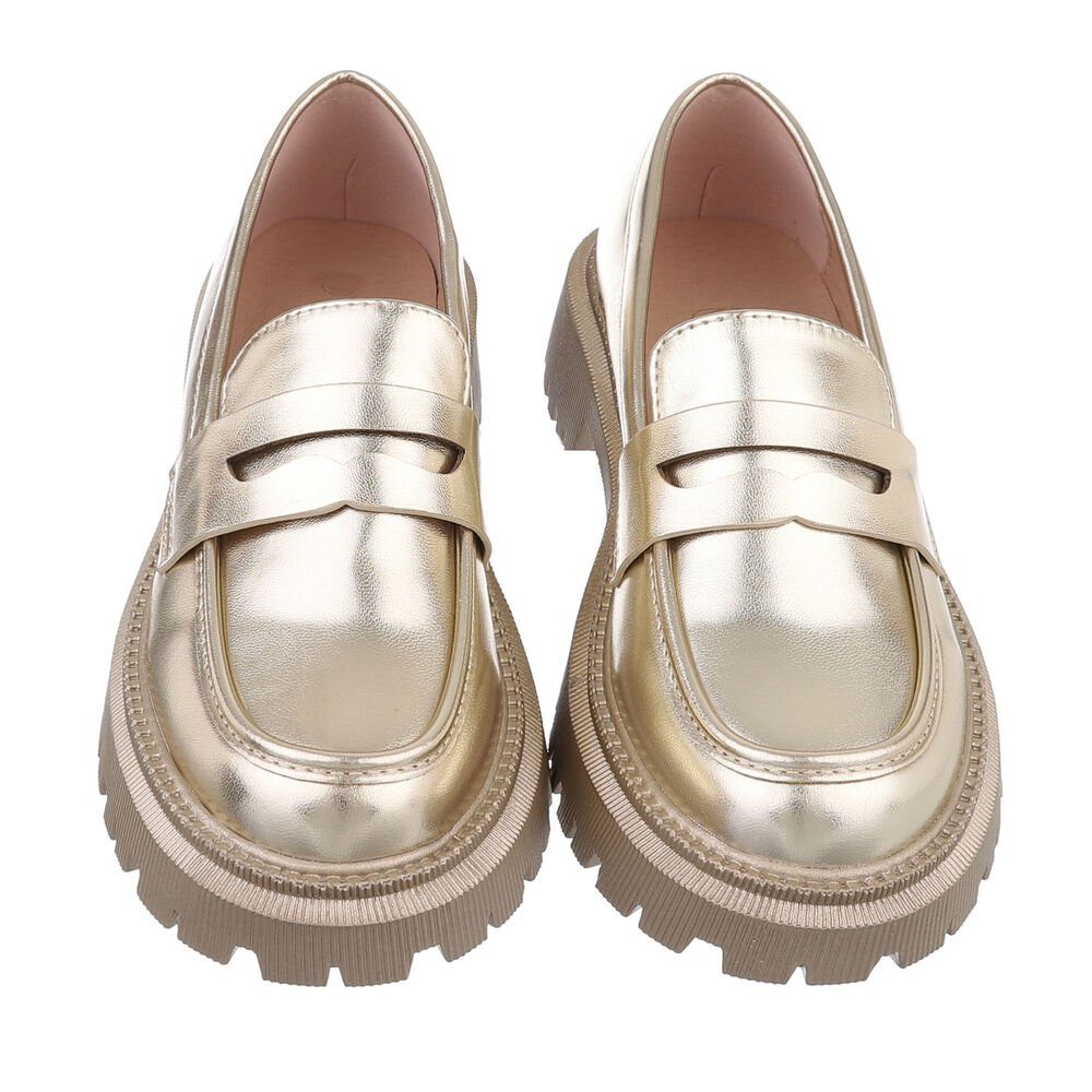Ital-Design Damen Mokassins Freizeit Slipper (84018731) Blockabsatz Mokassins in Gold – Bild 4 von 4