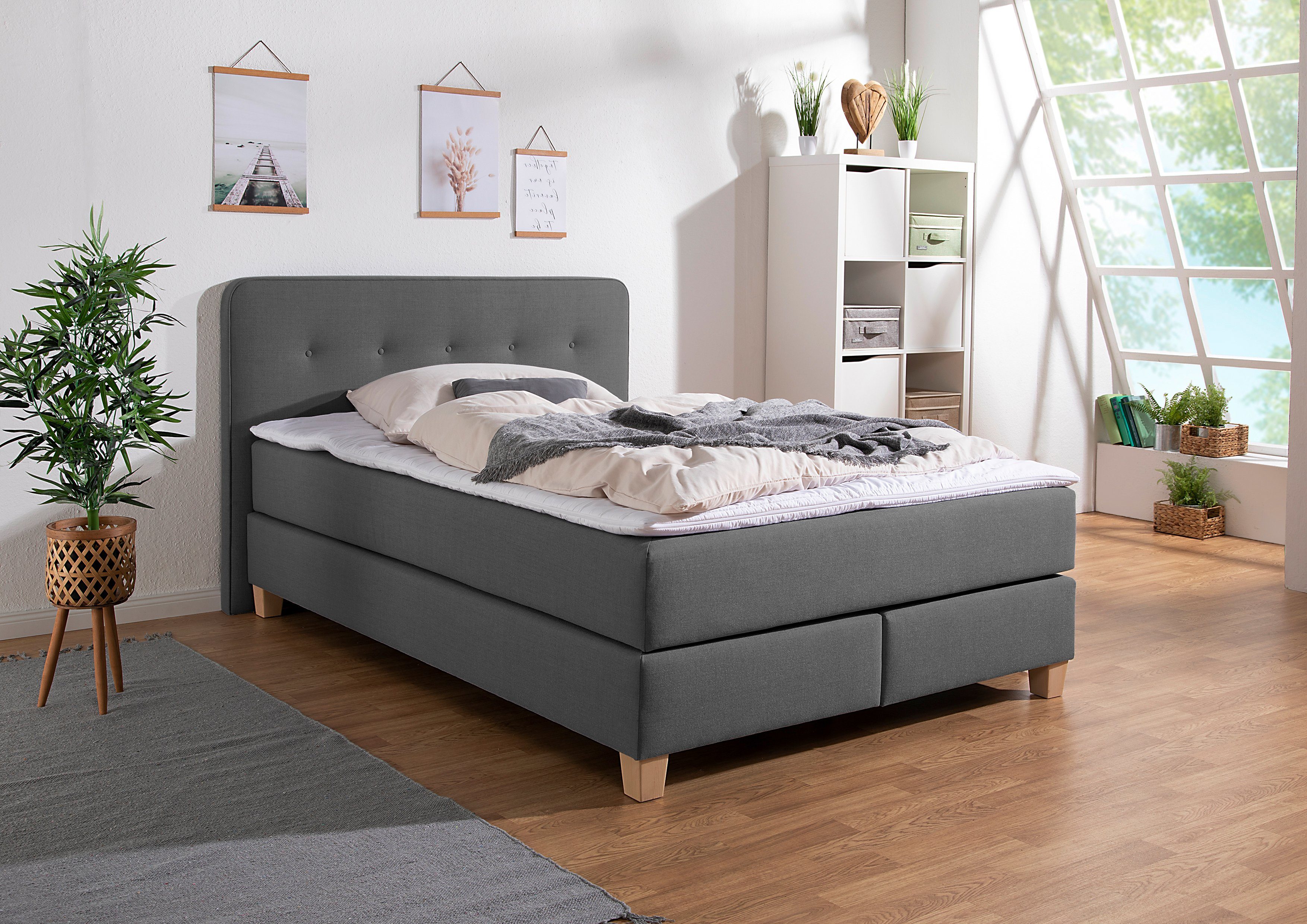 Home affaire Boxspringbett Fargo, in Überlänge 220 cm, mit Topper, 3 Ausführungen, 4, Breiten