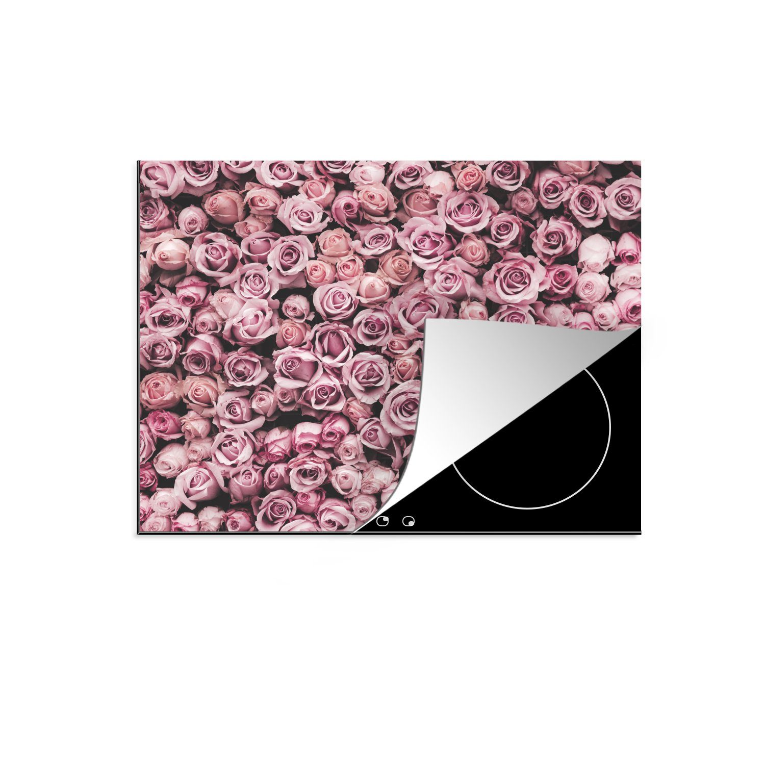 Natur Botanisch, MuchoWow Herdblende-/Abdeckplatte - Ceranfeldabdeckung Rosen Induktionskochfeld, tlg), cm, Vinyl, - - Blumen (1 Induktionsschutz, Rosa - 59x51