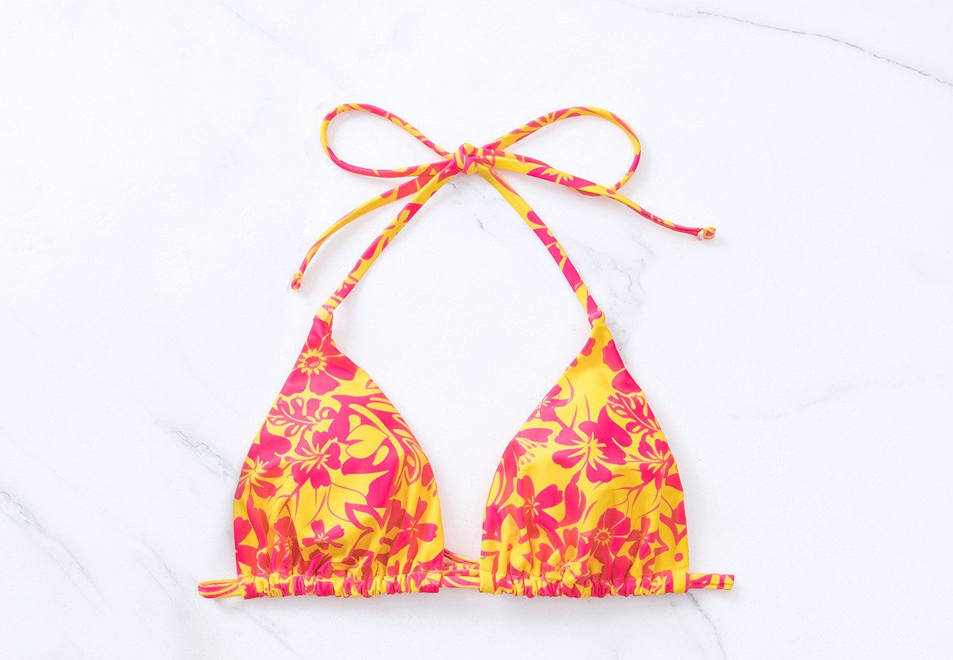 Organza Lingerie Triangel-Bikini-Top, in gelb mit floralem Muster, Fashion Highlight