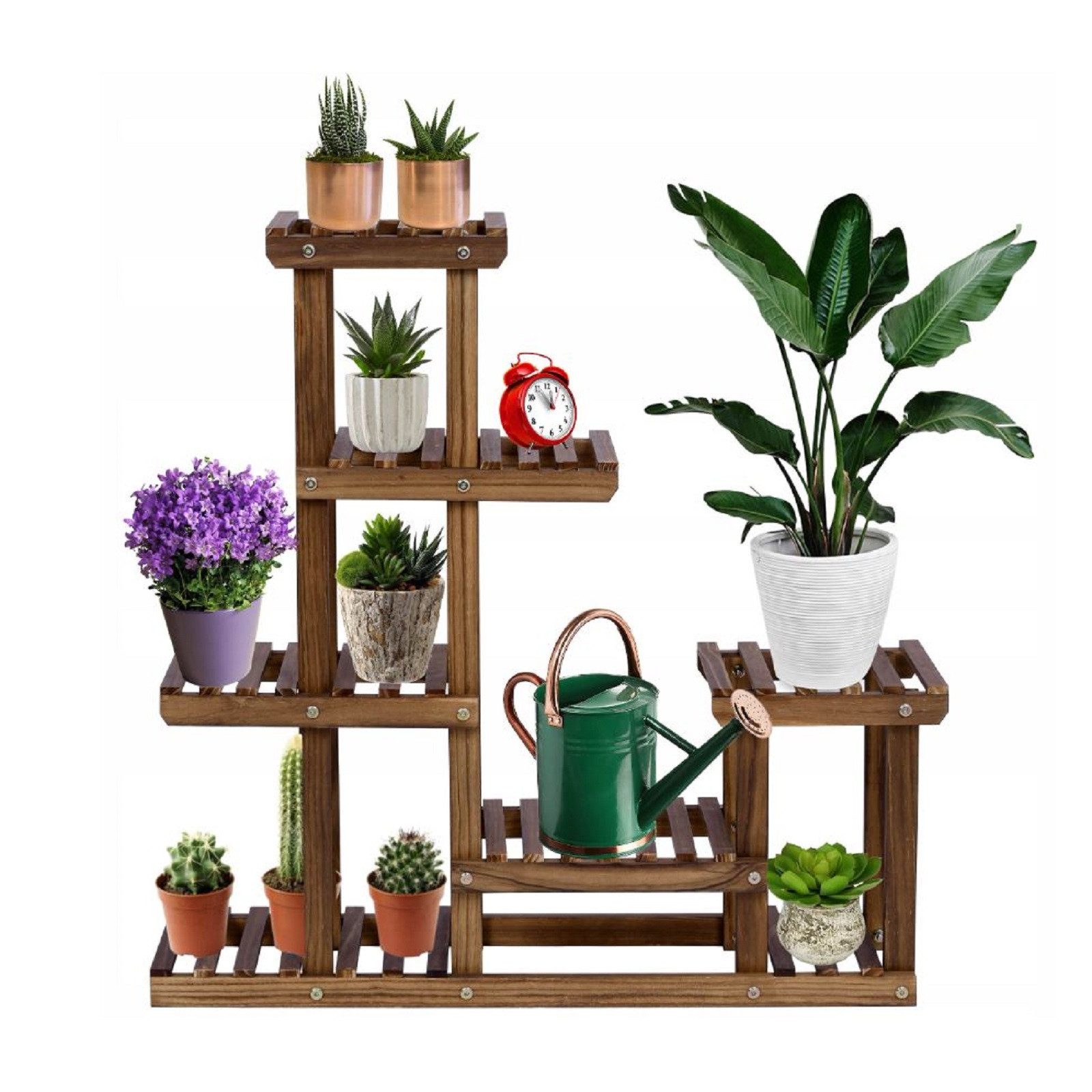 QLS Подставка для цветов aus Holz mit 5 Ebenen 73x20x73 cm, Pflanzenregal für innen Braun natürliche Holzoptik