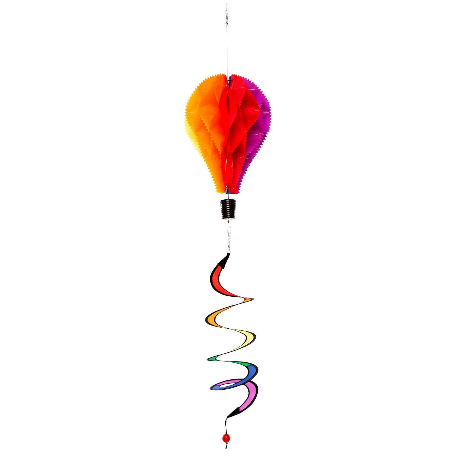Wolkenstürmer Flug-Drache Windspiel Heißluftballon Regenbogen 84 cm, (Wind Spinner Outdoor Hängedeko für Terrasse und Garten, 1-tlg), Bunter Hot Air Balloon Twisted Gartendeko mit Spirale für Balkon