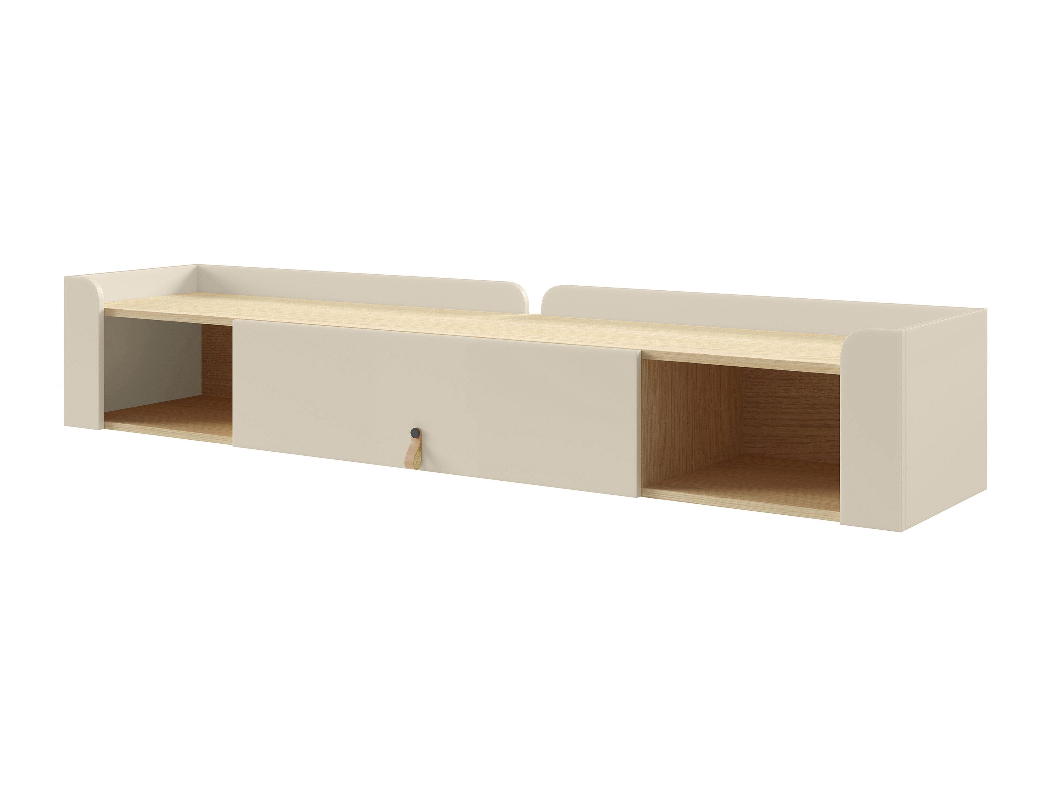 Beautysofa Wandregal SORELLA mit Klapptür, 180 cm, modernes Hängeregal mit 2 offenen Fächern, Porcini oder Macadamia mit Eiche Mavelie