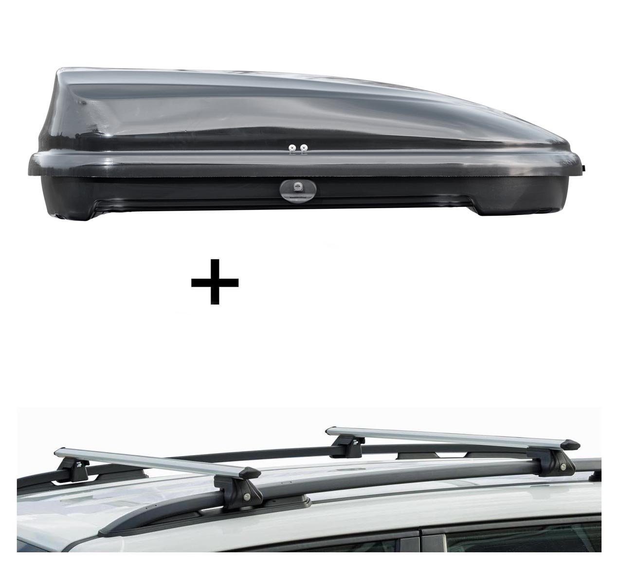 VDP Dachbox, Dachbox VDPFL320 320Ltr schwarz glänzend + Dachträger CRV120 kompatibel mit Mercedes Classe C SW III (5 Türer) 2007-2014