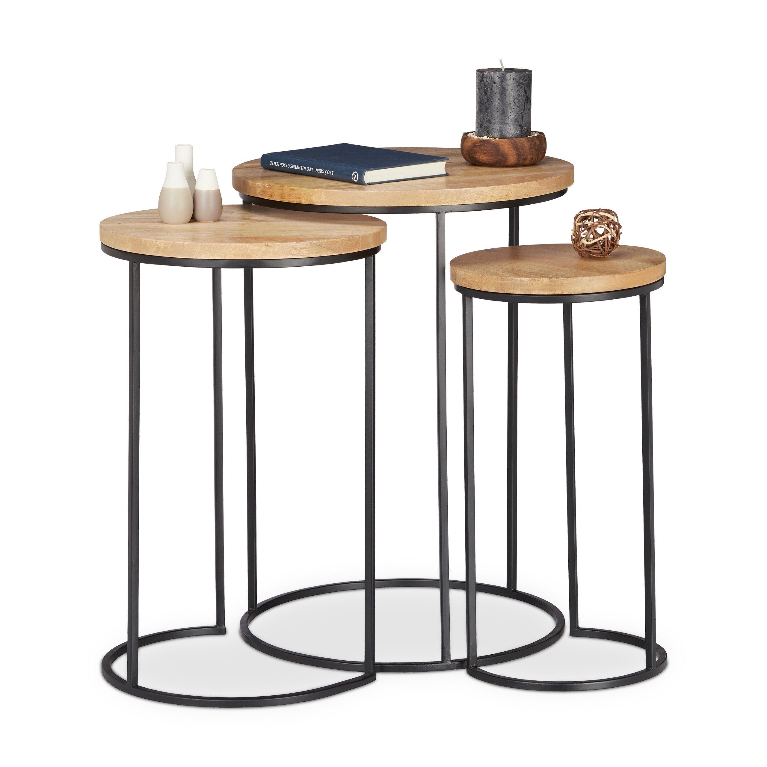 relaxdays Satztisch Beistelltisch 3er Set Mangoholz günstig online kaufen