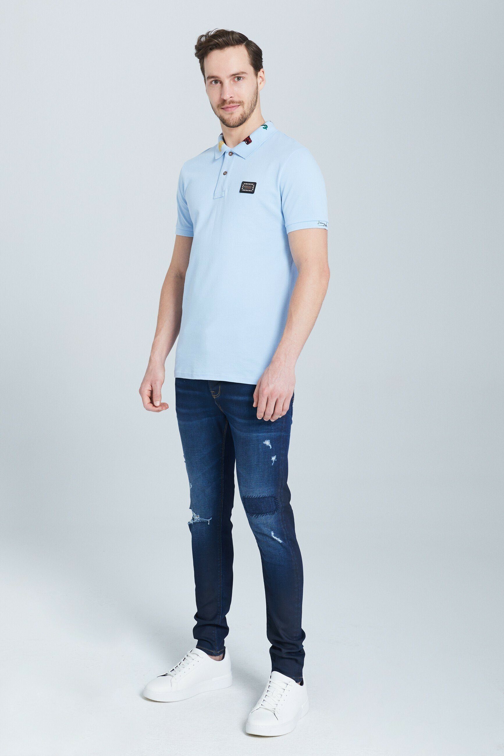 Poloshirt Hellblau Stickerei JEREMY mit Poloshirt MEEKS