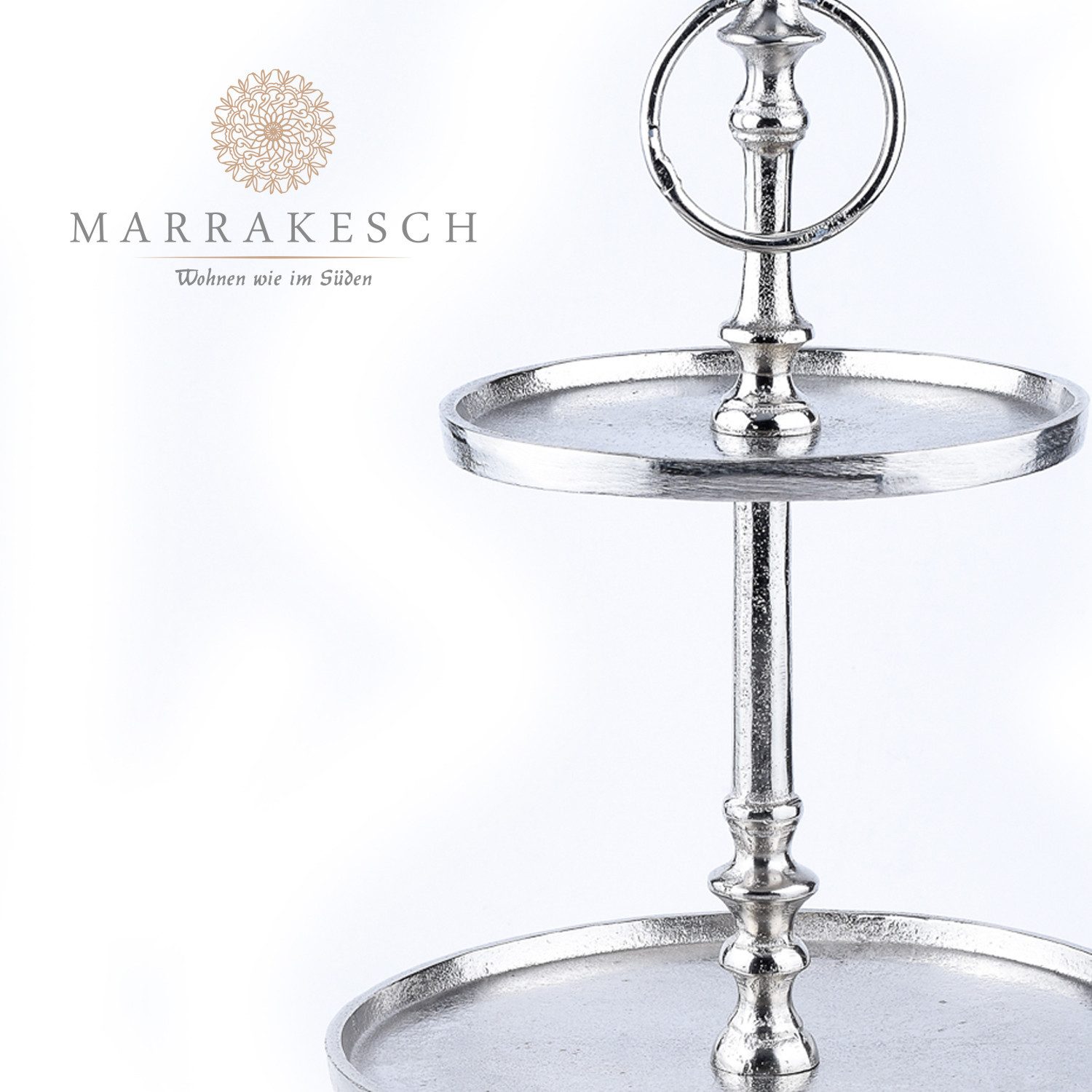Marrakesch Orient & Mediterran Interior Dekotablett Moderne Etagere Annika handgefertigt aus Aluminium in Silber 34 cm (1 St), Handarbeit