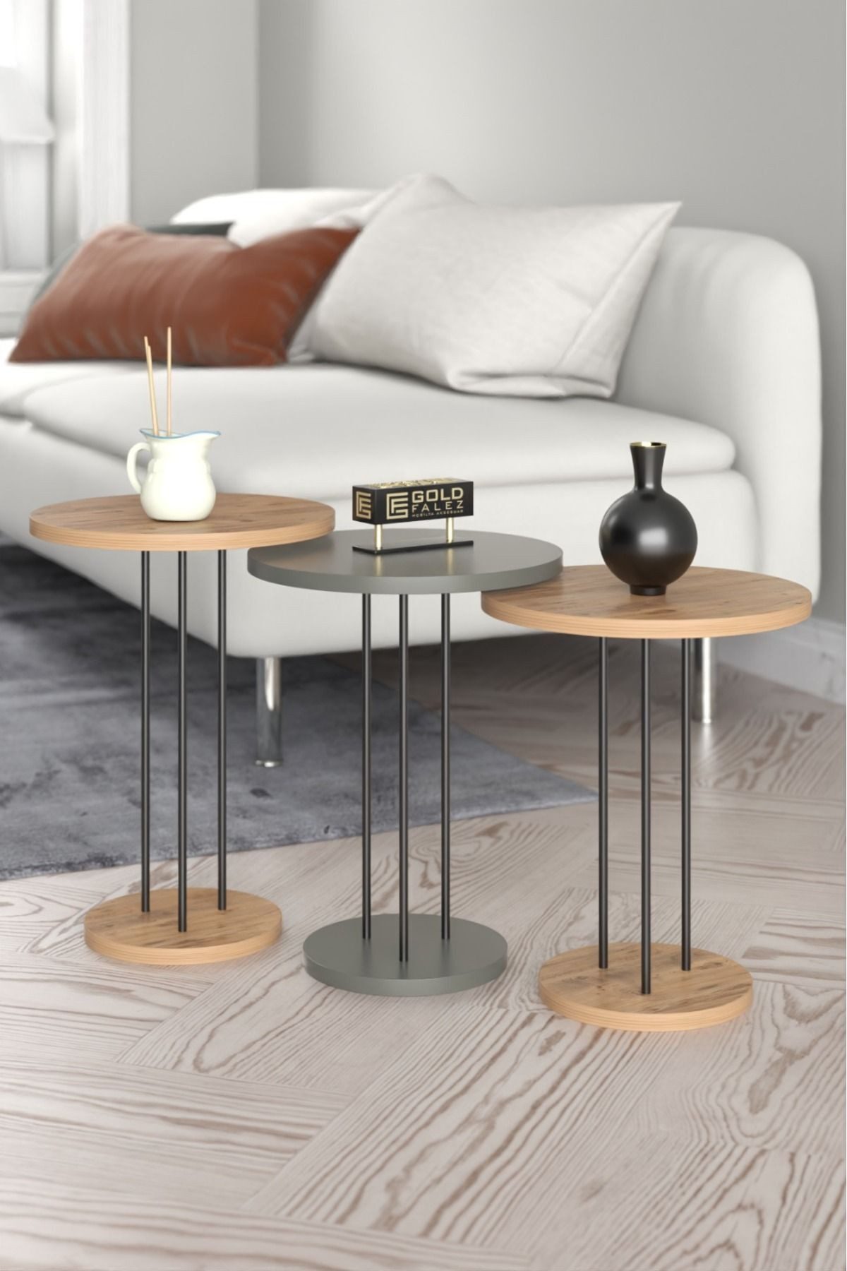 en.casa Couchtisch (3-St), Satztisch-Set 34 x 34 cm Spanplatte Braun 893215 günstig online kaufen