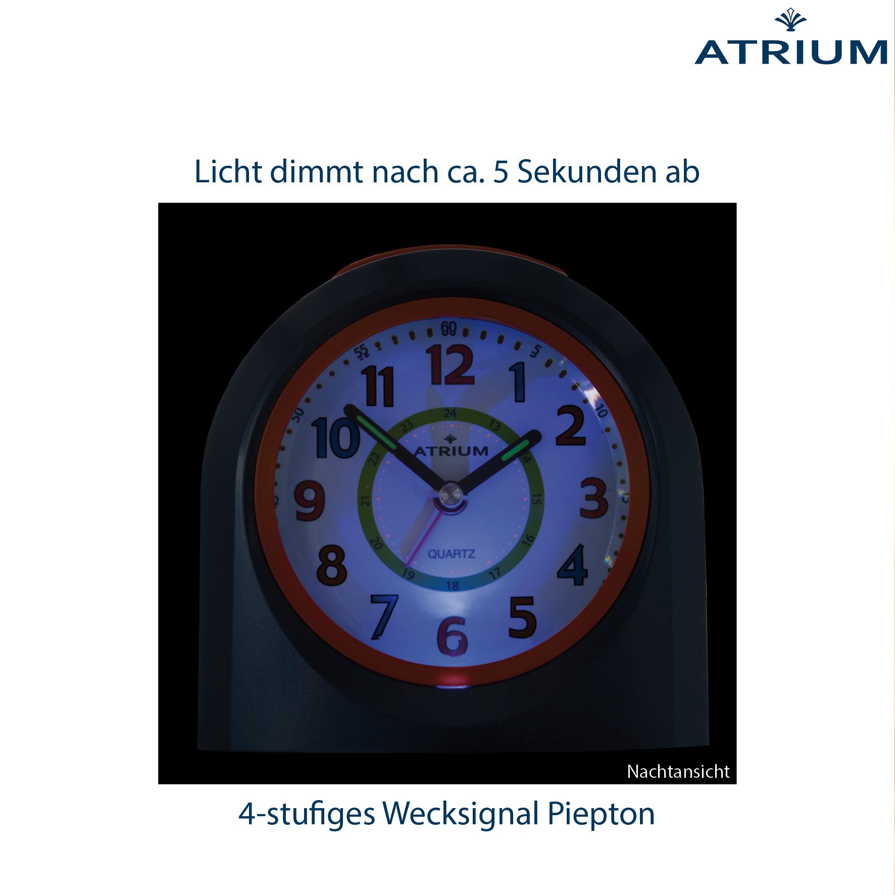 Atrium Kinderwecker A921 Quarzwecker mit fließender Sekunde, Snooze und Licht 10x10 cm – Bild 5 von 5