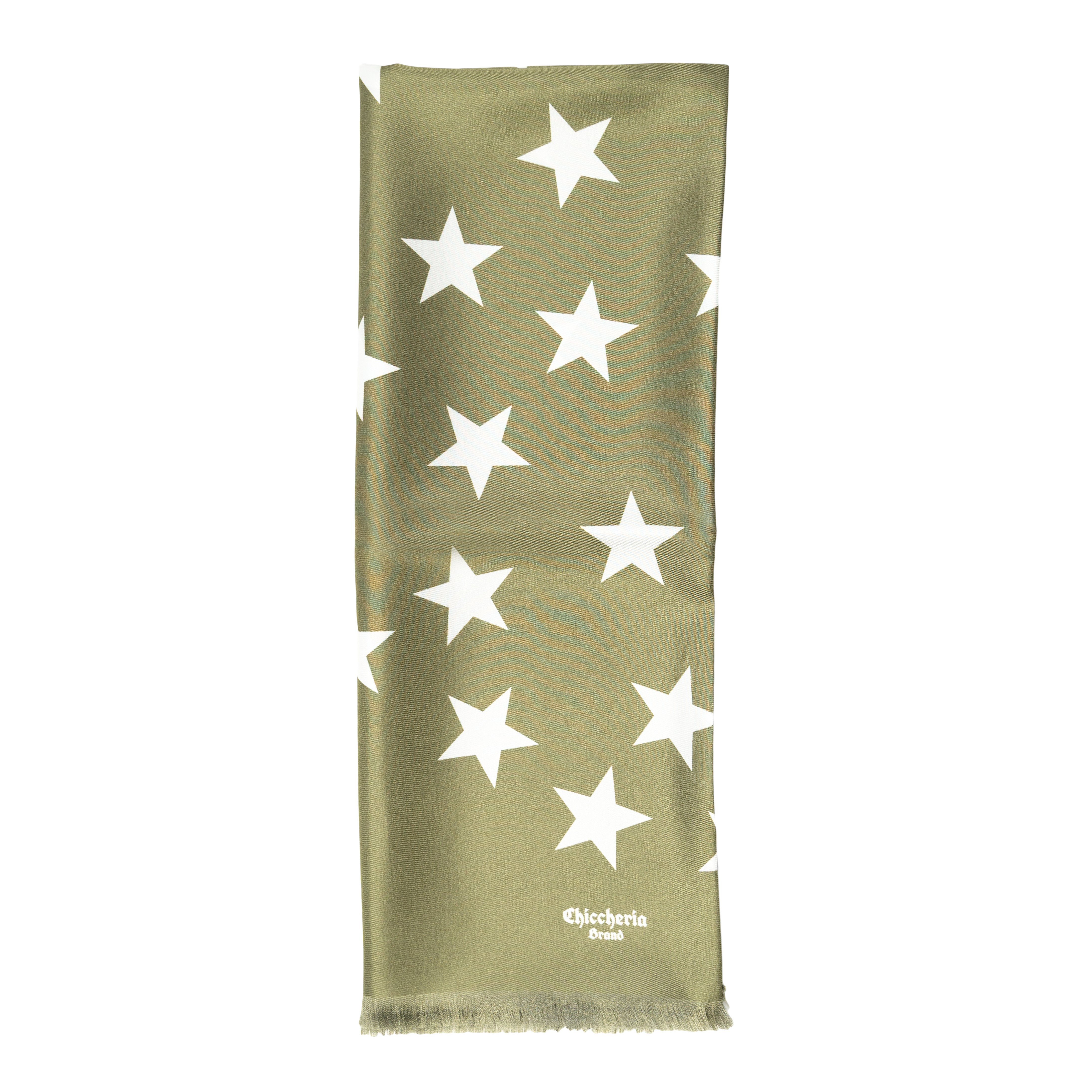 Chiccheria Brand Seidenschal STARS, Made in Italy Oliv-Weiß