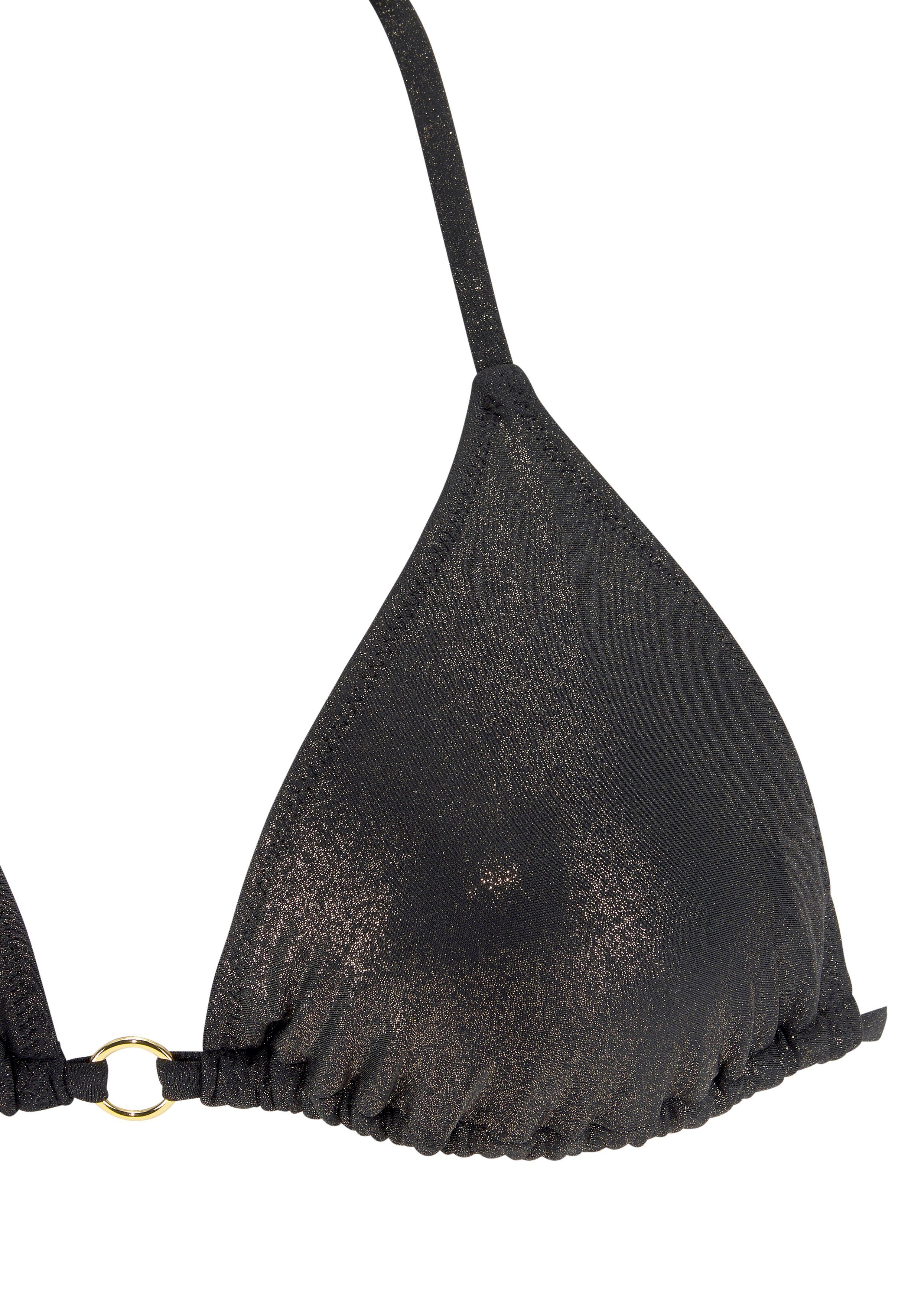 goldfarbener LASCANA Glanzbeschichtung Triangel-Bikini schwarz mit