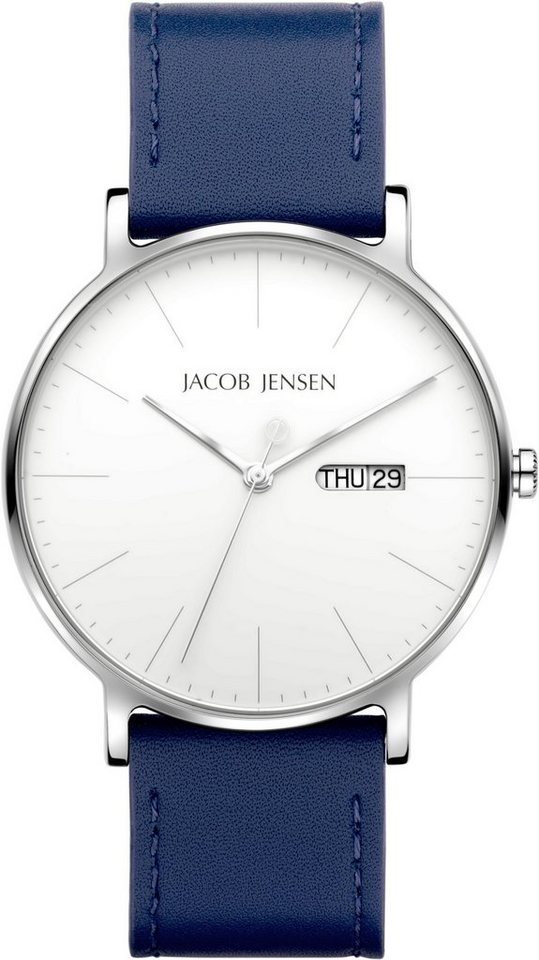 Jacob Jensen Titanuhr Herrenuhr Tag Datum Titanium Timeless Nordic ⌀40mm,  Uhrarmband vegan mit Dornschließe / Milanaise Edelstahlband mit  Schiebeschließe