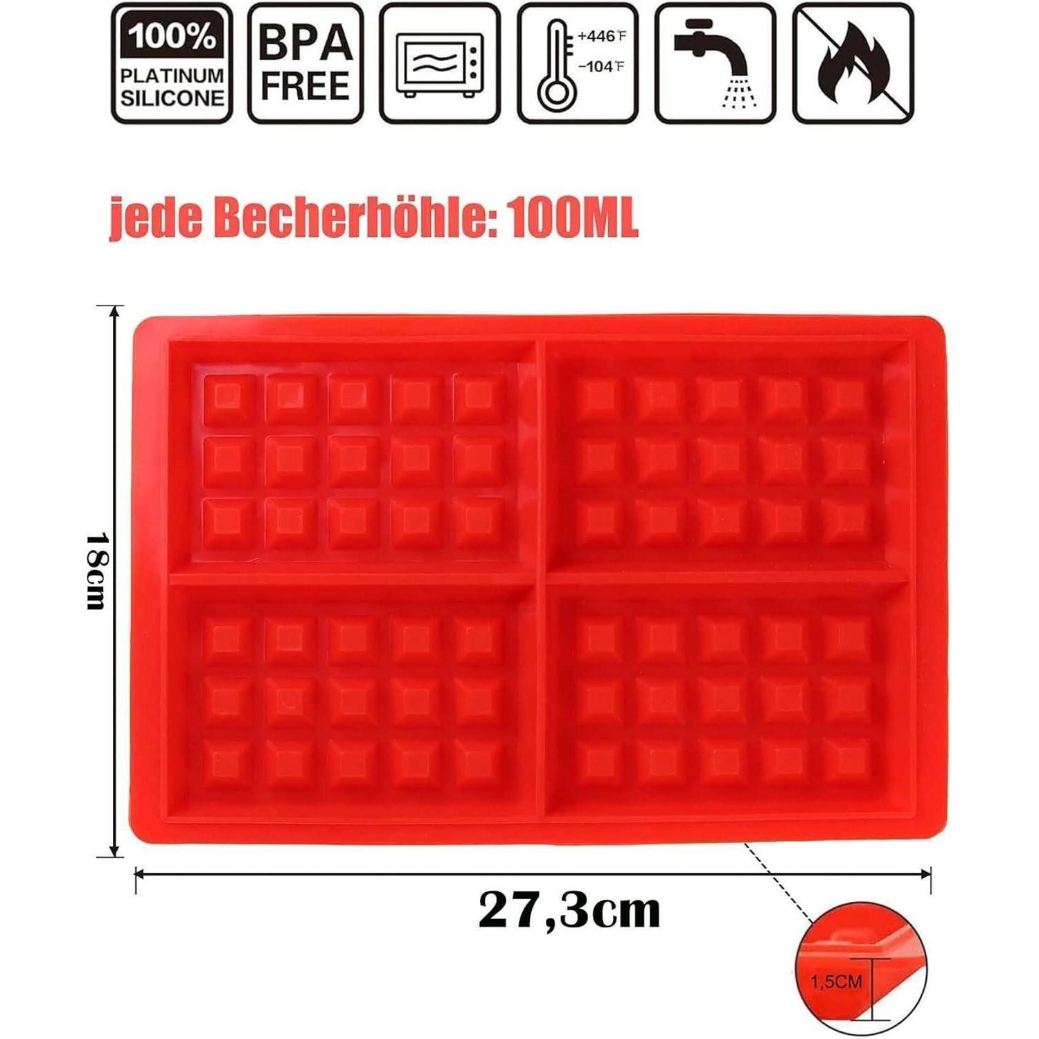 LuxusKollektion Silikonform Silikon Waffelform Backform 2 Stück Herz Rechteckig Rot
