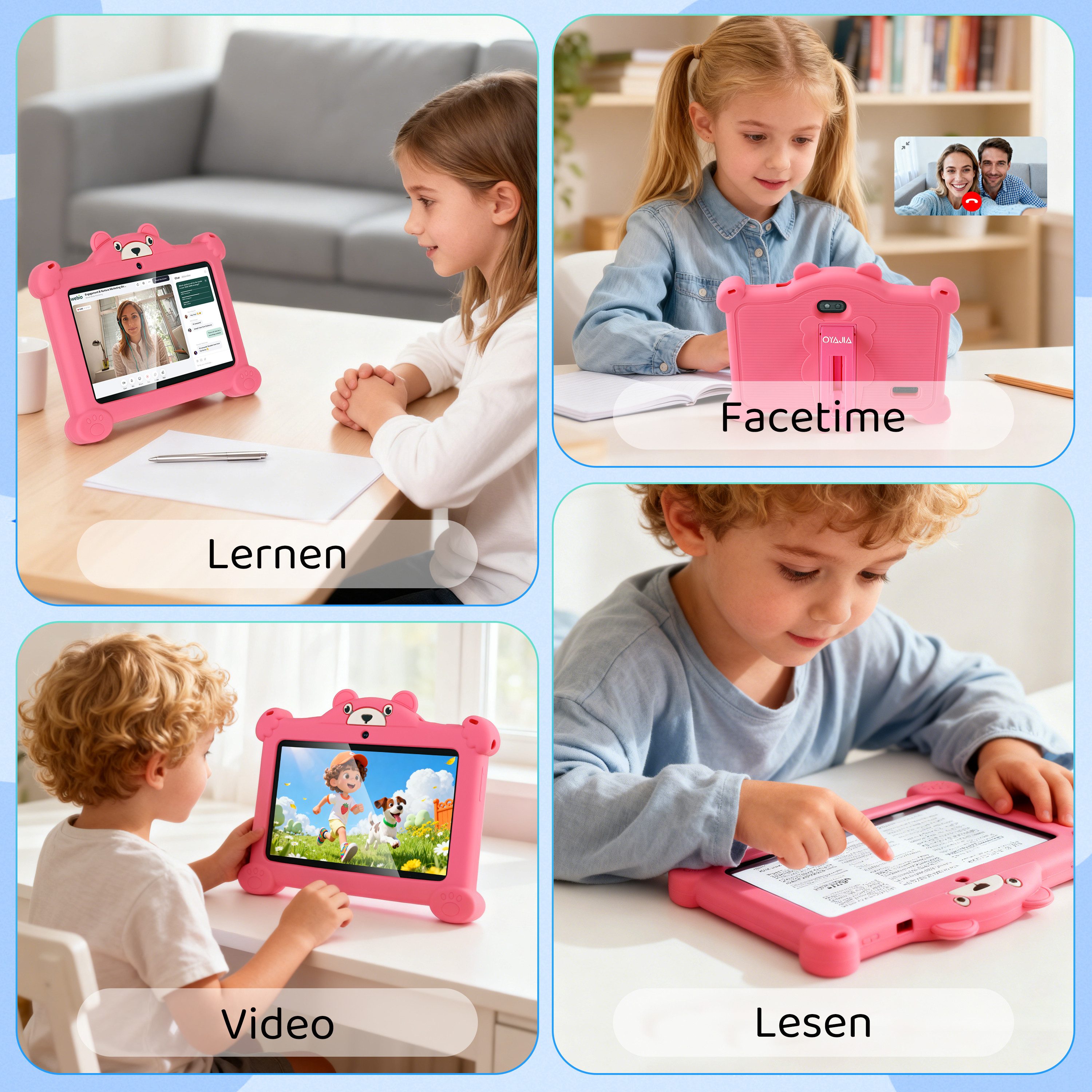 oyajia 7 Zoll mit Robuster Hülle, 4GB+64GB, WiFi Bluetooth IPS HD Android 15 Tablet (7", 64 GB, WiFi, Android 15 ab 3 Jahren, mit Hülle & Stift, Google Kids Space Gemini AI)