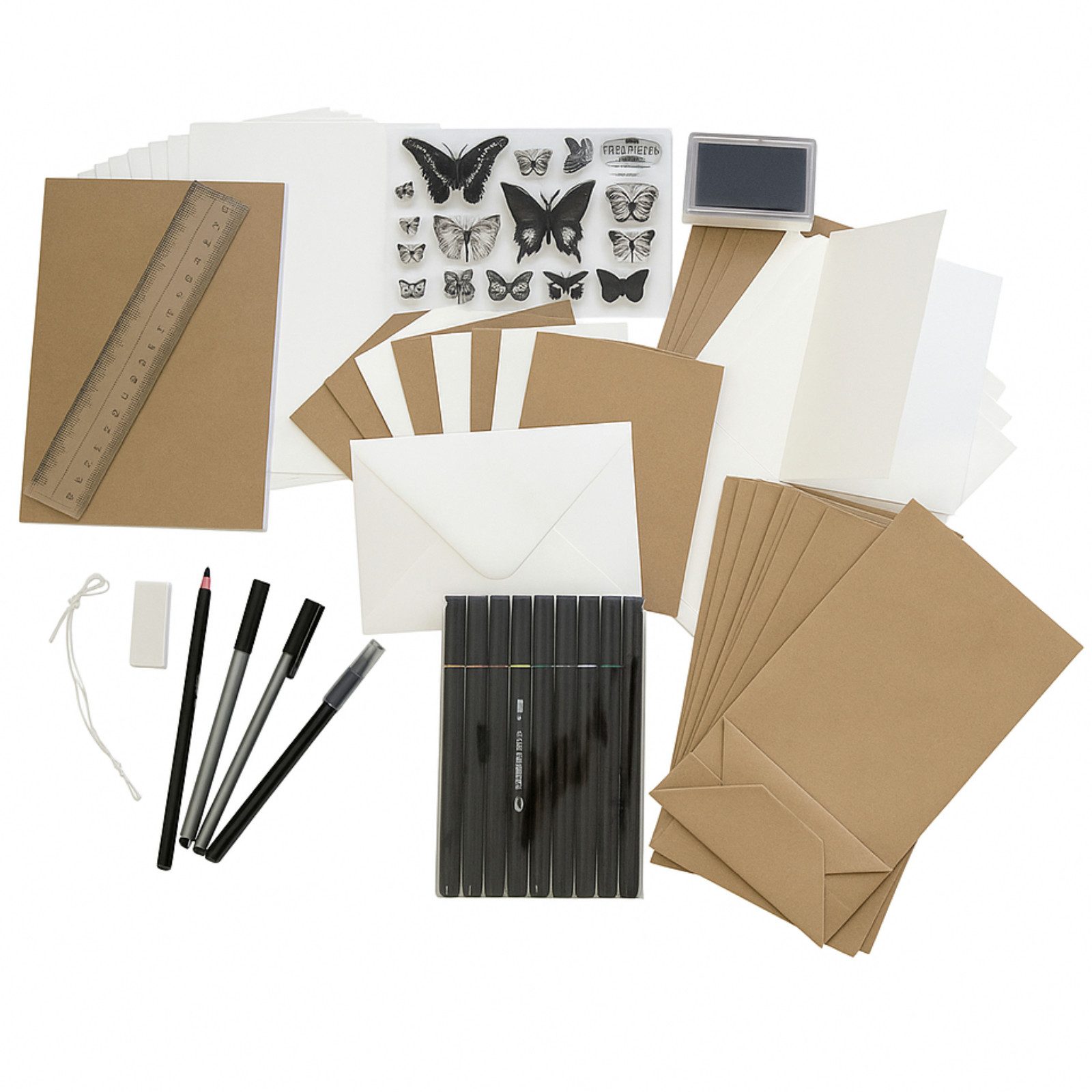 Koopman Kreativset Handlettering Bastelset Stempel Buntstifte 65 Tlg. Set, (Set, 65-tlg., Packung), Großes Set, Tüten, Geschenkkarte, Schmetterling Stempel, Fineliner