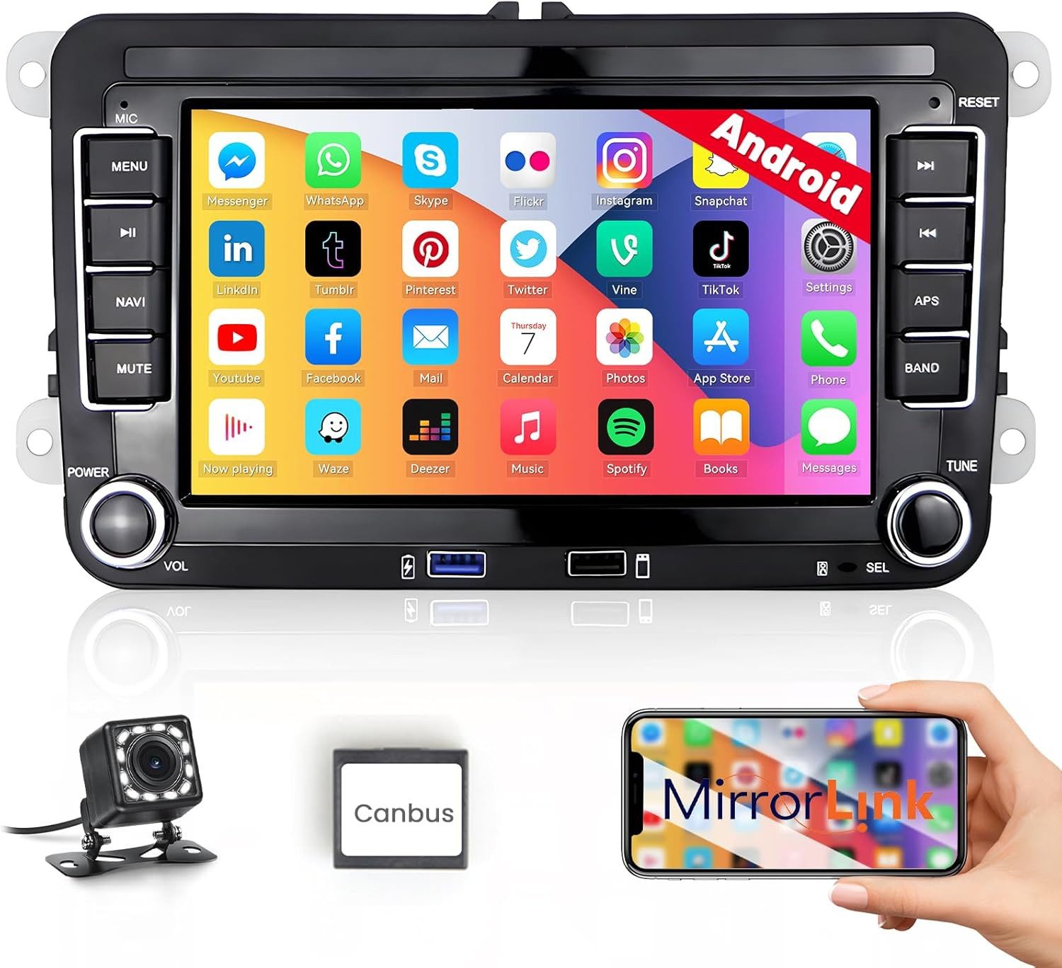 7-Zoll-Touchscreen-2-DIN-GPS-Navigation mit Wireless Carplay/Android Autoradio