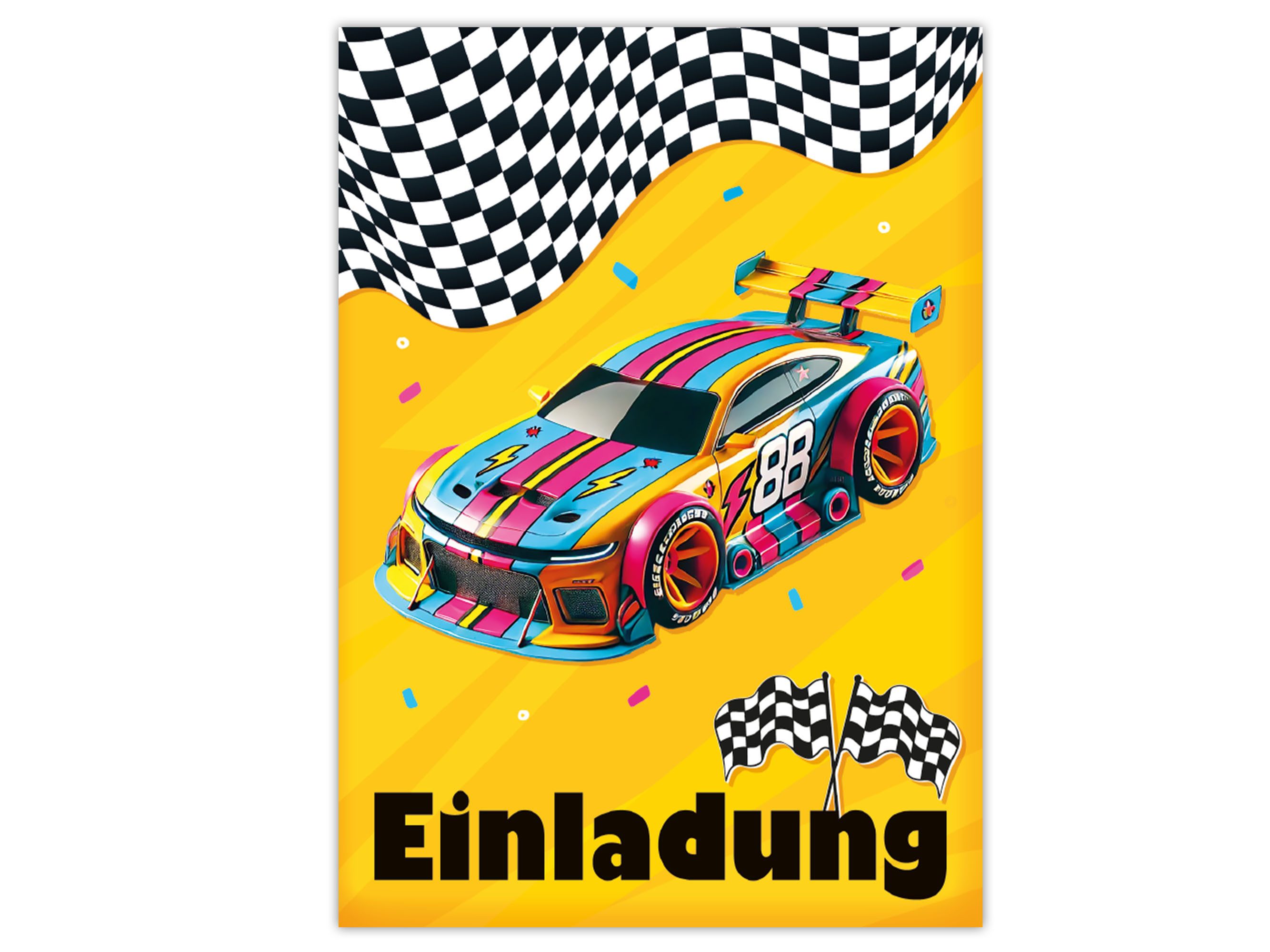 LIMONIA Einladungskarten Auto zum Kindergeburtstag Jungen Einladungen Rennauto Umschläge, Einladungskarten mit einem Auto Motiv zum Geburtstag