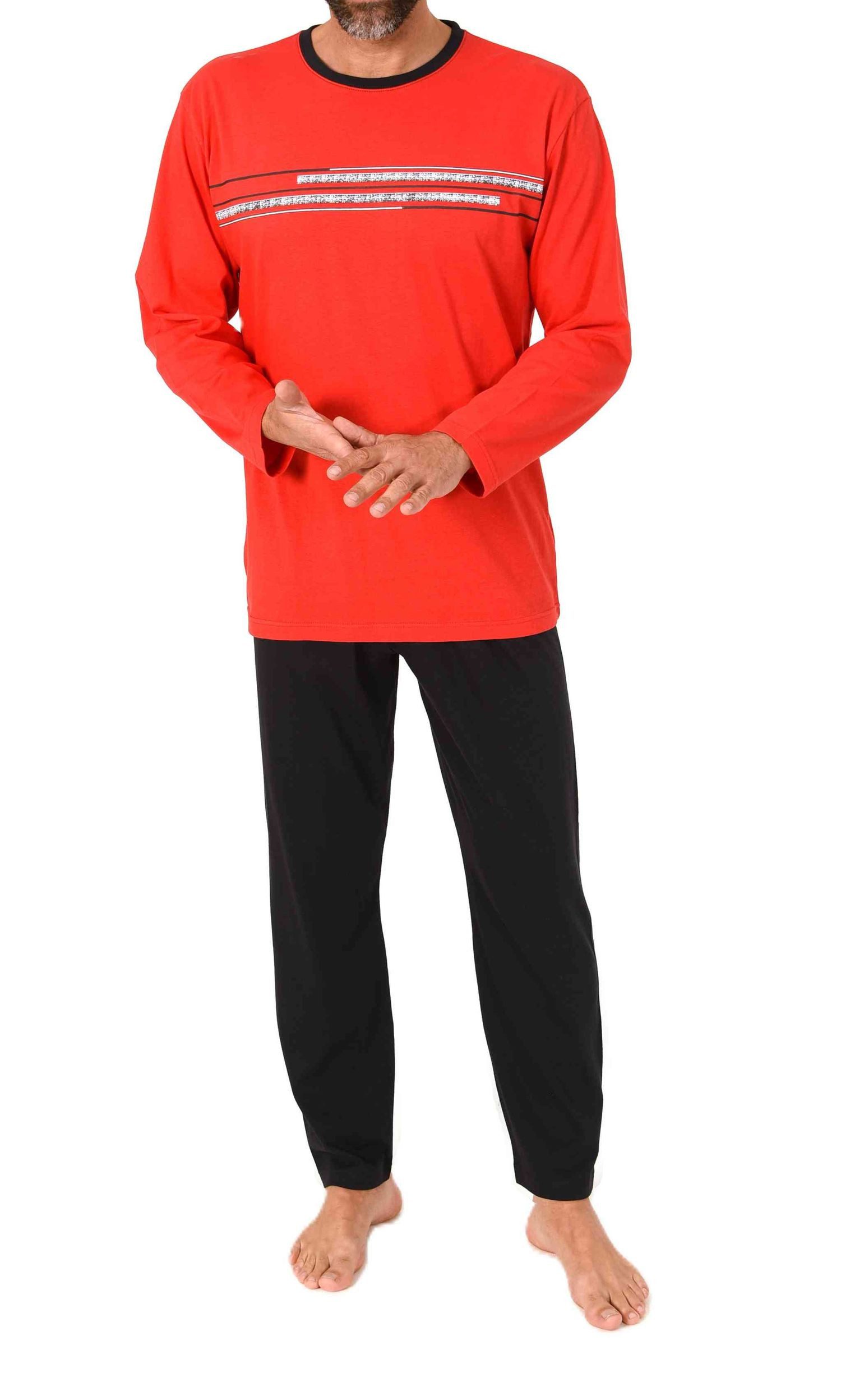 Normann Pyjama Normann Herren langarm Schlafanzug mit Frontprint in zeitloser Optik