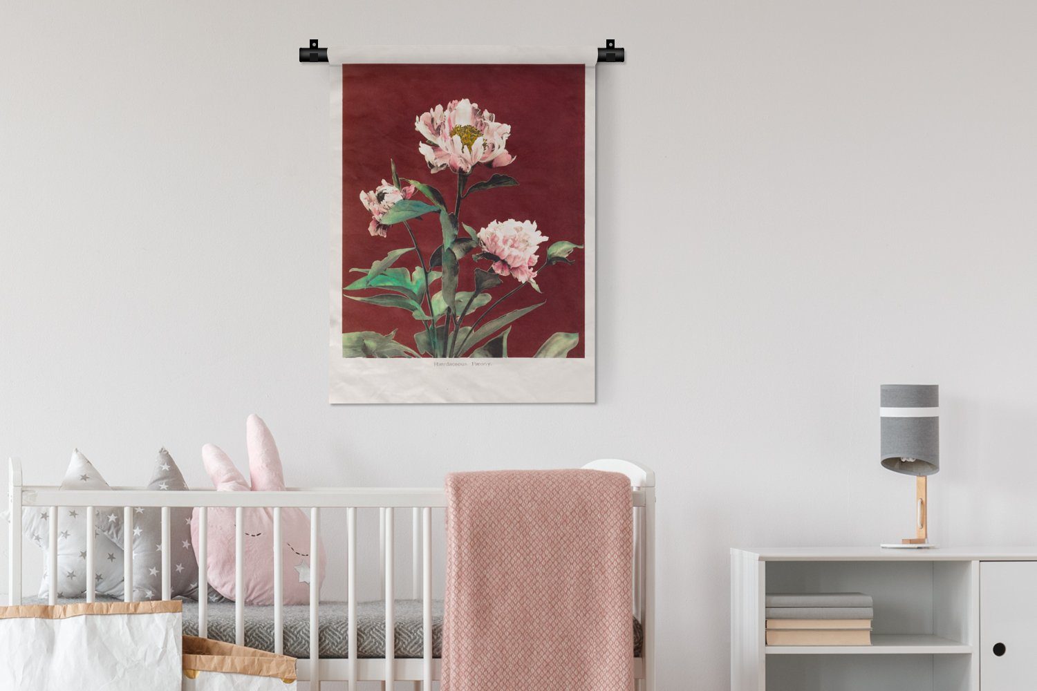 Tapisserie, - Farben Wand, an Wohnzimmer, der - - Vintage, Rot Wanddekoobjekt Schlafzimmer MuchoWow - Blumen Pflanzen für Deko