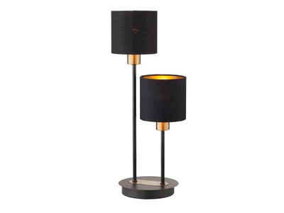 WOFI LED Tischleuchte, ausgefallene große Nachttisch-lampe für Fensterbank, 2 Lampenschirme Stoff mit Schnurschalter, Schwarz Gold, Höhe 48,5cm