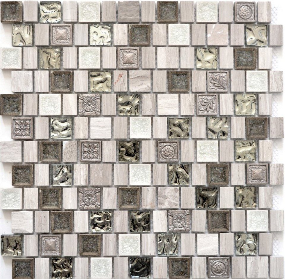 Mosani Mosaikfliesen Mosaik Steine Verbund Mosaikfliese Resin Keramik grauweiß