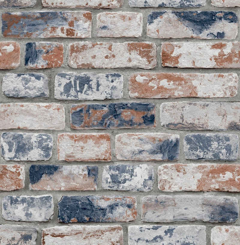 Art for the home Papiertapete Backsteinwand, Steinoptik, (1 St), Rot/Blau - 10mx53cm