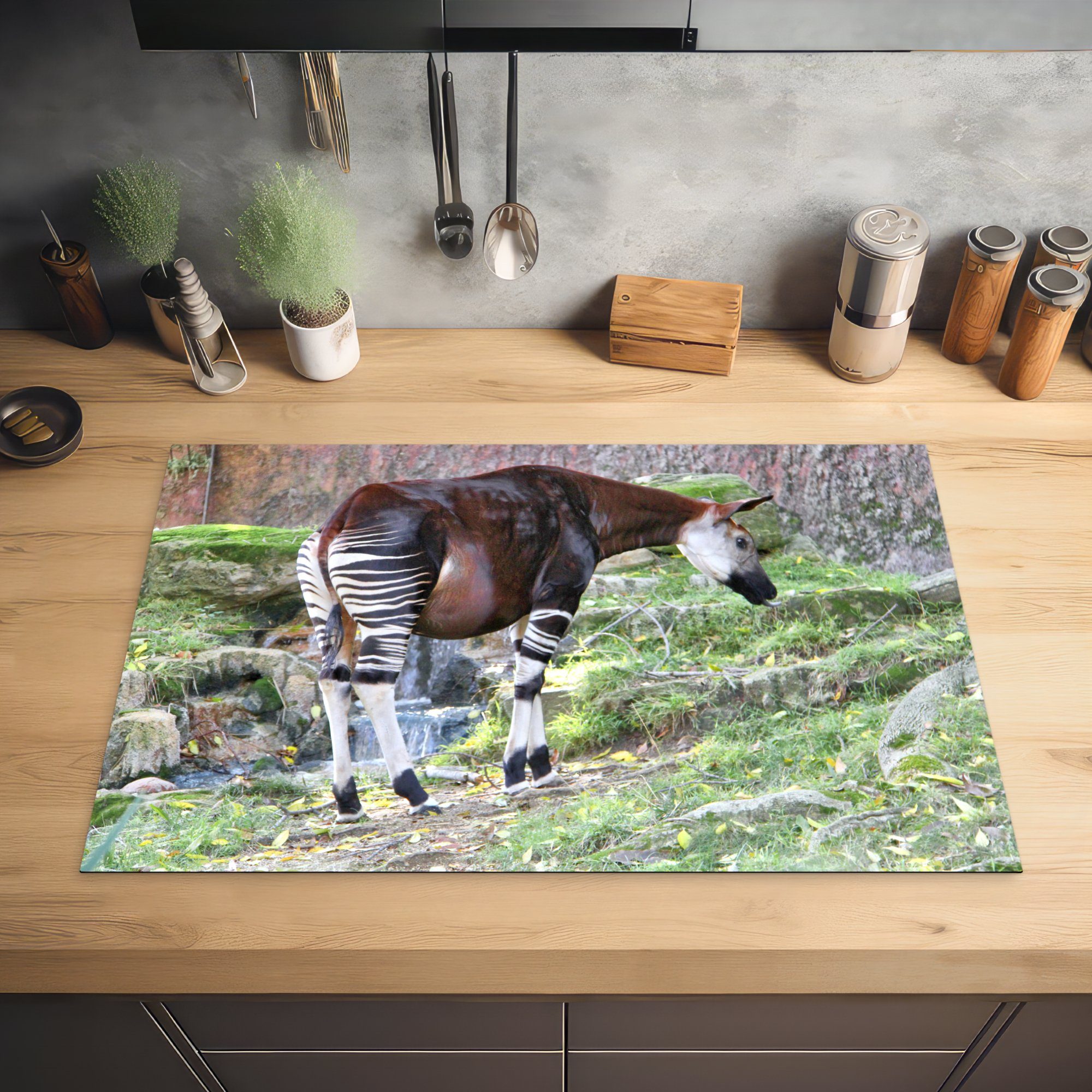 freier Schutz Okapi Ceranfeldabdeckung die für Herdblende-/Abdeckplatte 81x52 in Induktionskochfeld Wildbahn, (1 cm, Vinyl, tlg), küche, MuchoWow