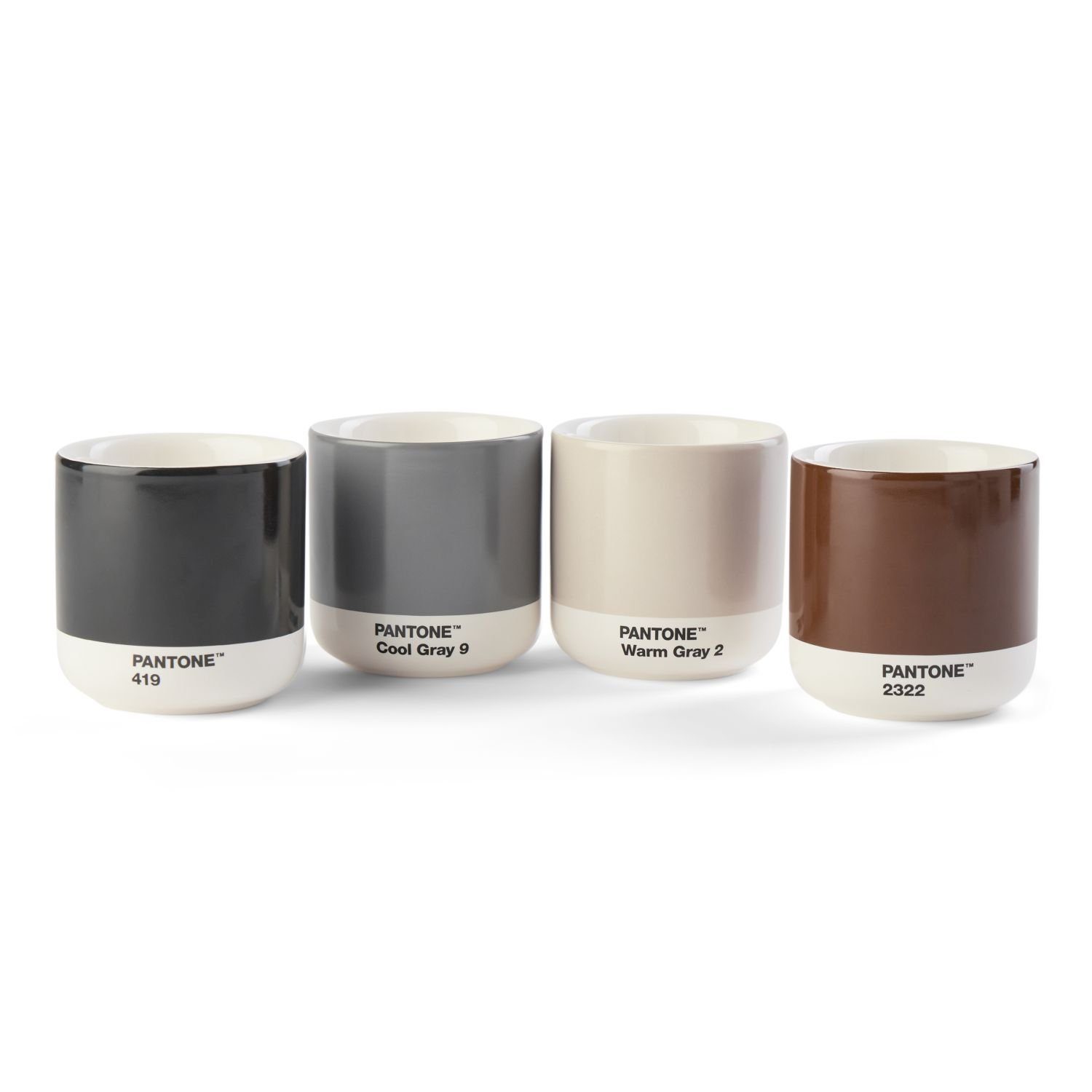 Pantone Universe Warm 419C Thermobecher 2322. Cortado Gray Set Cool Brown 4-teilig 9C. Porzellan, Gray Natur-Farben, Black 2C