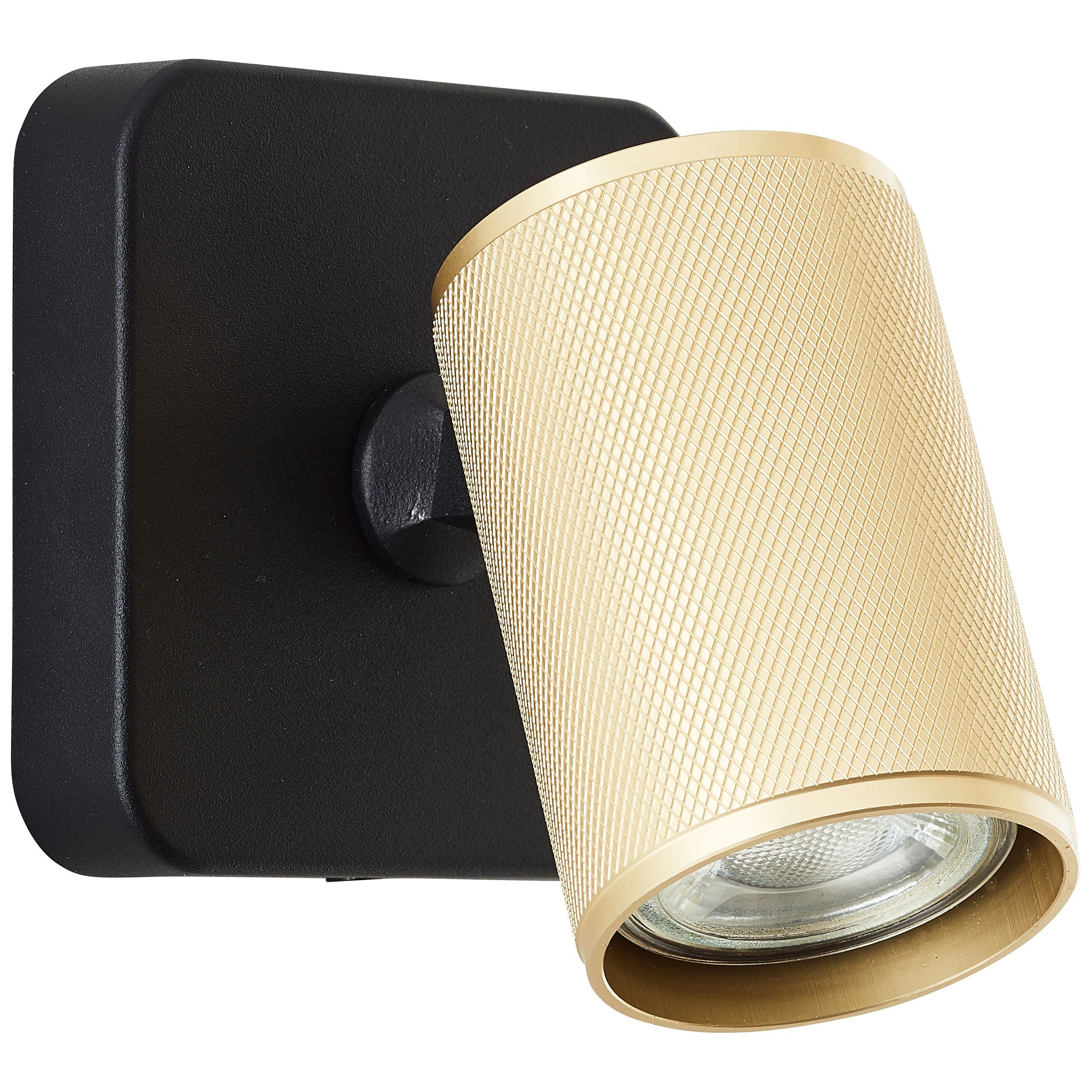 Brilliant GU10, wechselbar, schwenkbar, Warmweiß, Marty, 345lm, schwarz/matt LED Wandstrahler gold 3000K, Wandspot 12x10x10cm,