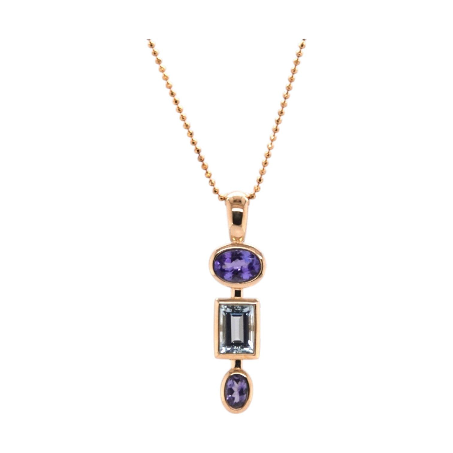 Sogni d'oro Kettenanhänger mit Aquamarin und Tansanit, Gelbgold 375