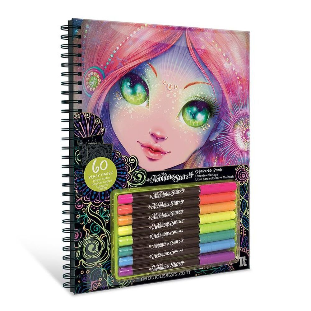 Nebulous Stars Malvorlage Malbuch mit schwarzen Seiten, zum Ausmalen mit 8 Neon-Gelstiften Geschenk für Mädchen mehrfarbig
