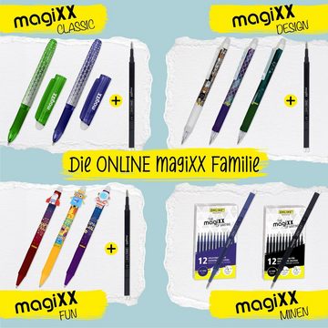 Online Pen Tintenroller magiXX Mine, (12x radierbare Ersatzminen schwarz für Gelschreiber), Nachfüll-Minen kompatibel mit Pilot Frixion, magiXX Gelstift