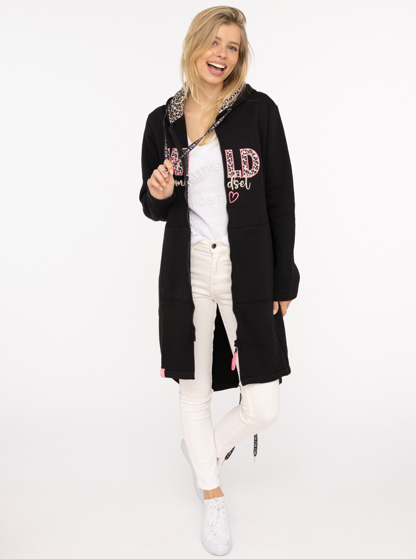 Zwillingsherz Jerseymantel "Wild Mindset" mit großem WILD Motiv gestickt, L günstig online kaufen