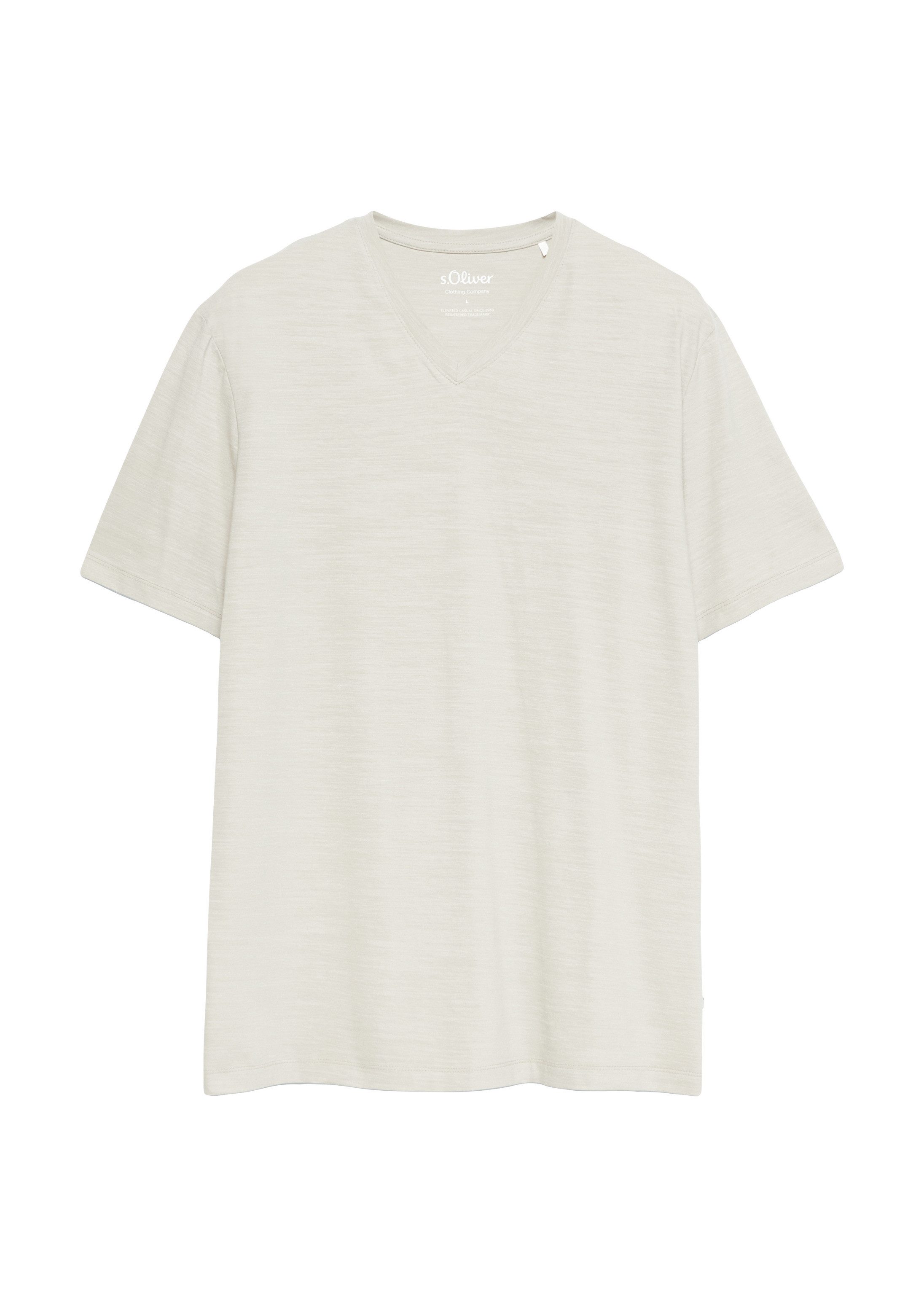 s.Oliver Kurzarmshirt T-Shirt Meliertes T-Shirt mit V-Ausschnitt