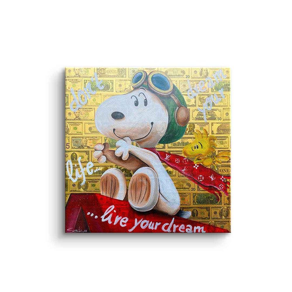 DOTCOMCANVAS® Leinwandbild Dont Dream your Life, Leinwandbild Dont Dream your Life Motivation Snoopy Spruch comic