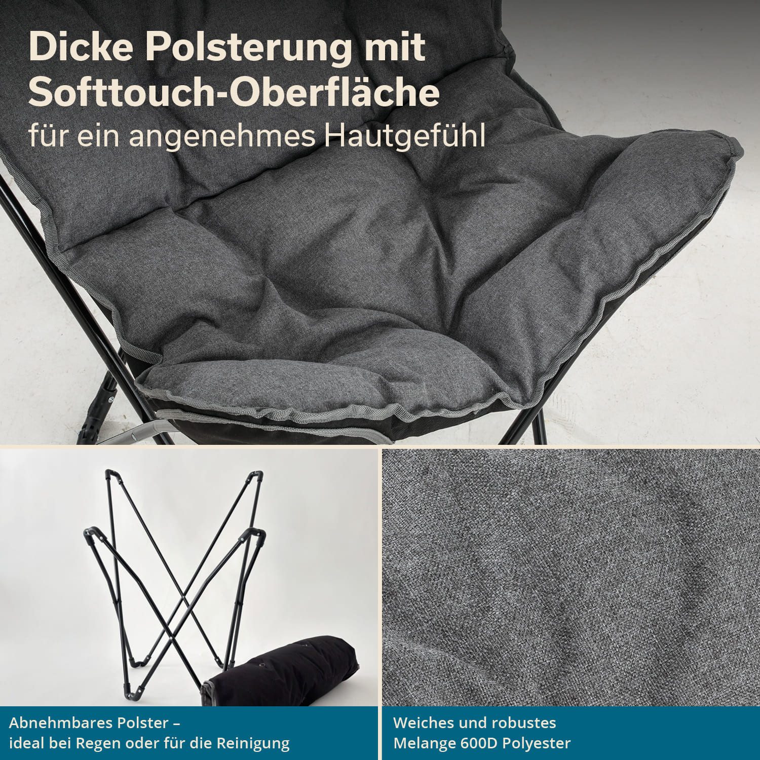 Skandika Campingstuhl Faltsessel Tolga, Campingsessel, Stuhl für Camping (Weiche Polsterung (abnehmbar), Maße 40 x 50 x 90 cm), Sitzhöhe 45 cm, belastbar bis 120 kg, 3,5 kg leicht, mit Tragetasche