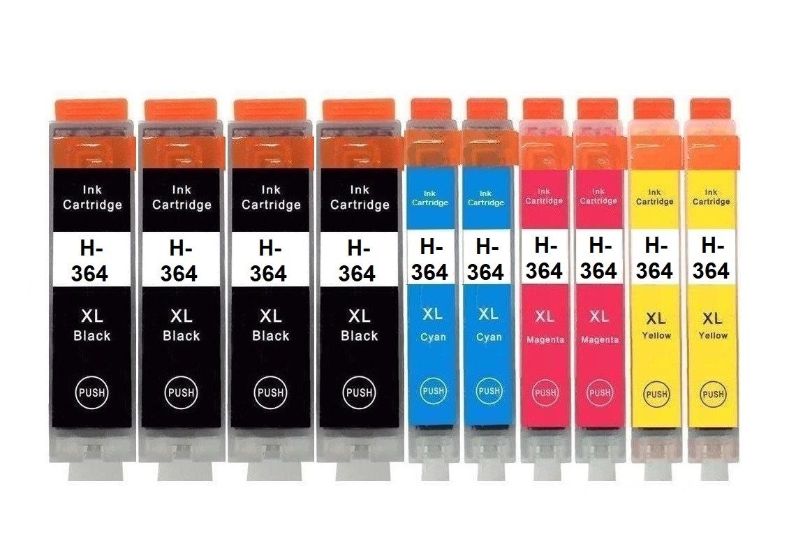 inkpro 10 Druckerpatronen kompatibel mit HP 364 XL, Tintenpatrone (für Deskjet 3070 A, 3070, 3520, 3521, 3522, 3524, D5445, D5460, Officejet 4610, 4620, 4622, 7515, Photosmart 5510, 5514, 5515, 5520, 5522, 5524, 5525, 6500, 6510, 6520, 6525..., 10-tlg., 4 x Black und je 2 x Cyan, Magenta und Yellow)