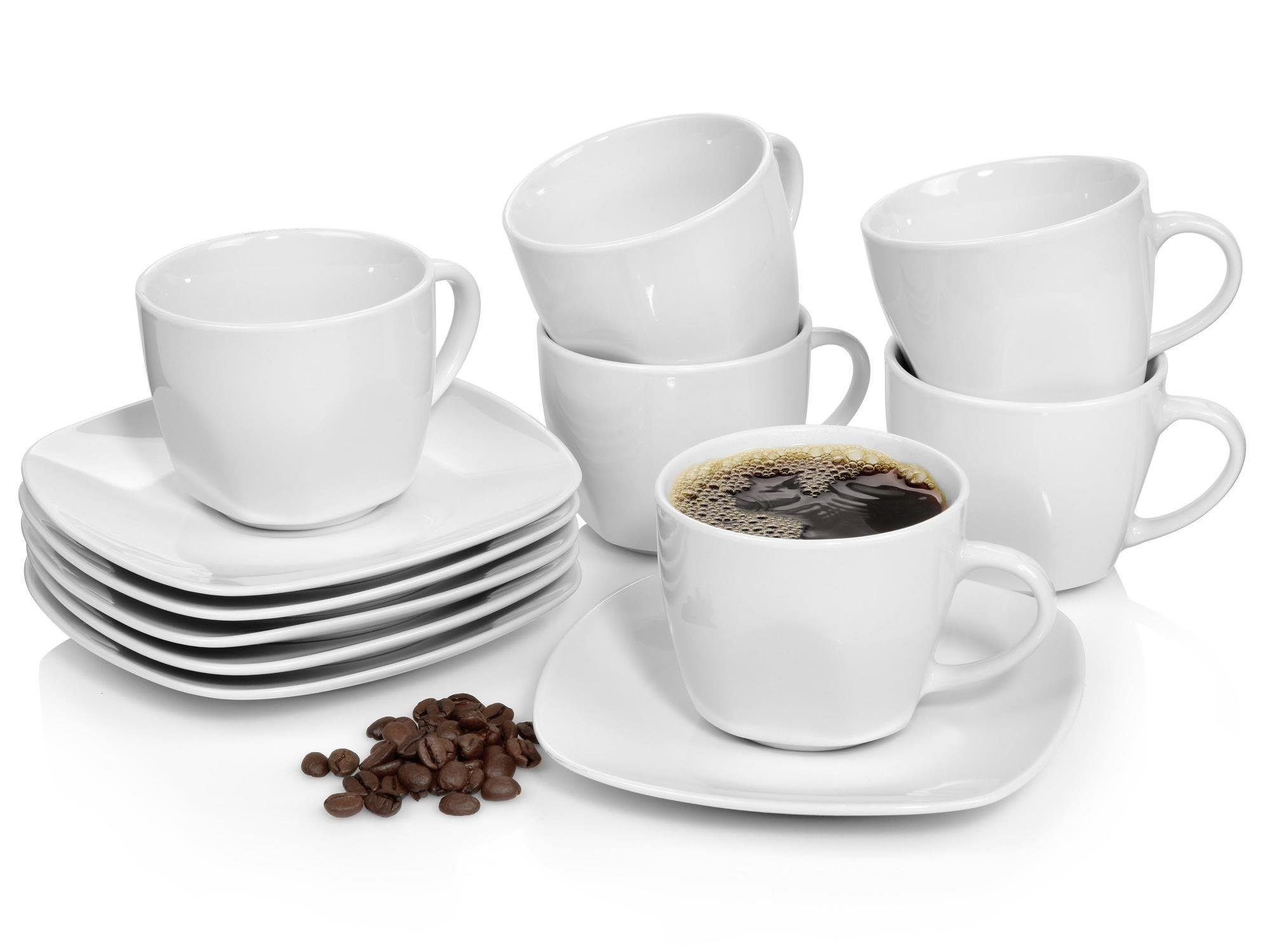 SÄNGER Kaffeeservice Bilgola Kaffeetassen Set, Weiß (12-tlg), 6 Personen, Porzellan, 150 ml, Spülmaschinengeeignet, Premium Collection
