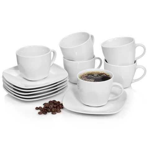 SÄNGER Kaffeeservice Bilgola Kaffeetassen Set, Weiß (12-tlg), 6 Personen, Porzellan, 150 ml, Spülmaschinengeeignet