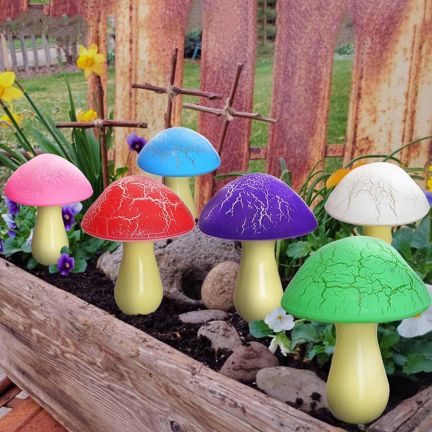 FELIXLEO LED Solarleuchte 8 Stk Pilz Solarlampen Außen Cracked Style Garten Halloween Deko.