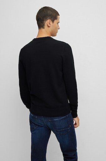 BOSS ORANGE Strickpullover mit schwarz Kanovano Rundhalsausschnitt