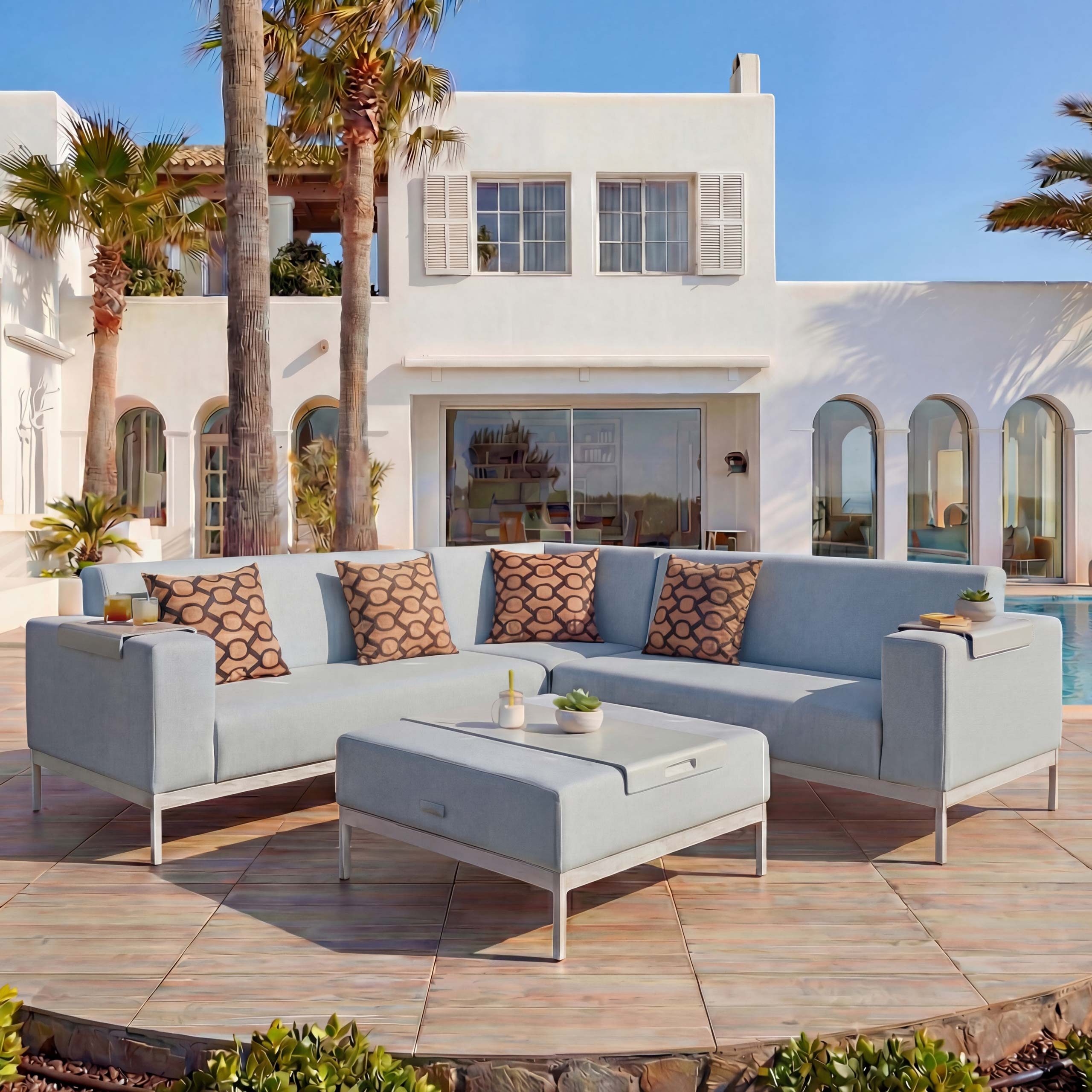 MCW Polstergarnitur MCW-C47, (4-tlg), Schmutzabweisend, Quick Dry Foam, Ottomane aufklappbar