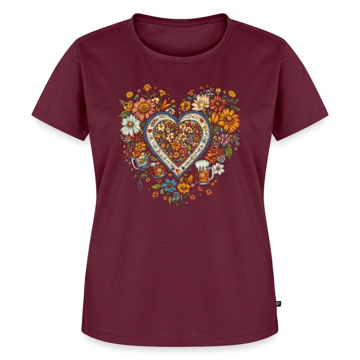 Spreadshirt T-Shirt Blumen Herz Oktoberfest Volksfest Tracht Frauen Premium T-Shirt (1-tlg) Fällt klein aus. Wir empfehlen, eine Größe größer zu bestellen.